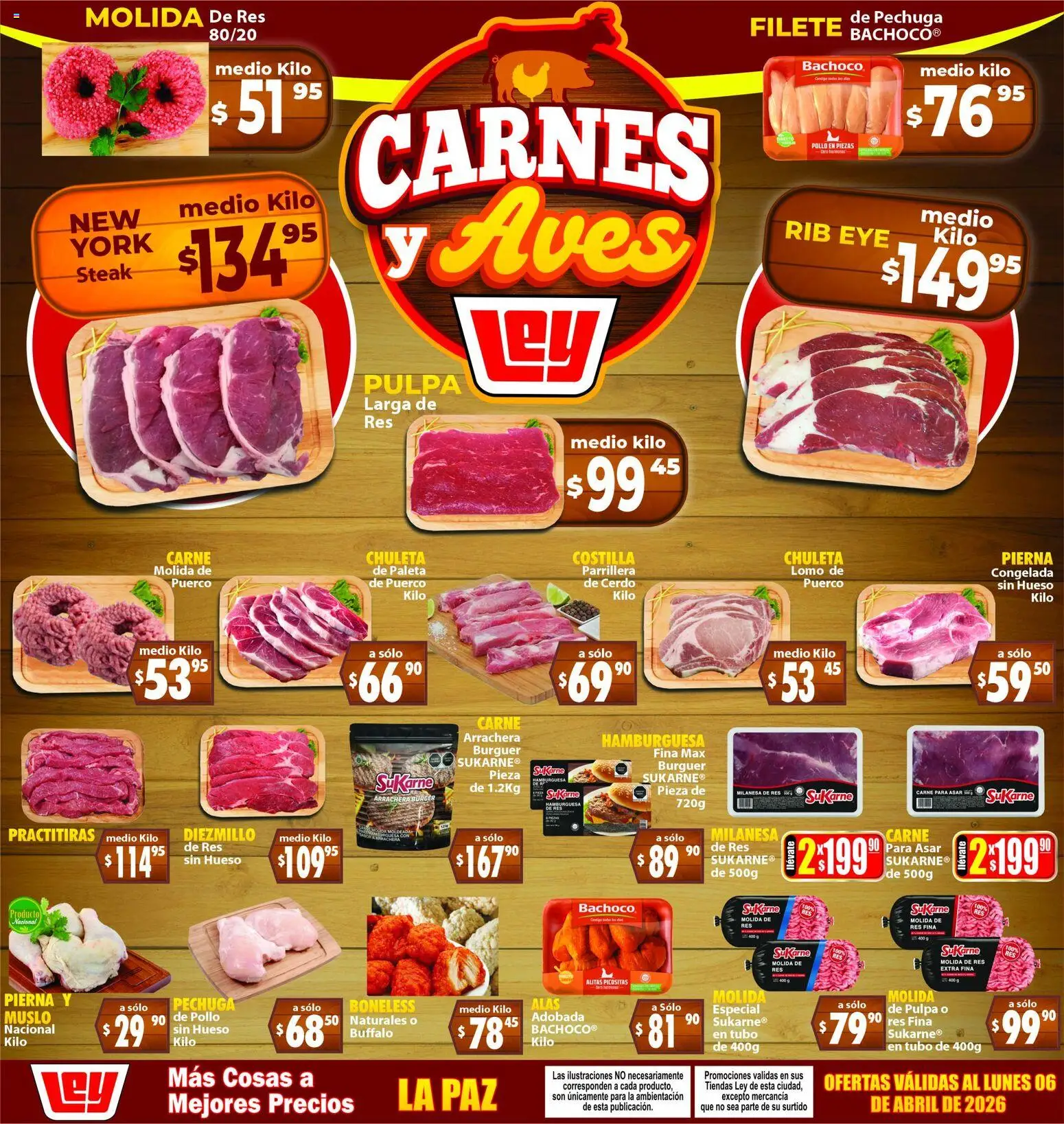 Nuevas ofertas de Casa Ley válidas en toda la República Mexicana desde el 04.04.2026. ¡Encuentra las mejores ofertas en Casa Ley folleto Carnes y Aves La Paz! | Página: 1 | Productos: Milanesa, Paleta, Cerdo, Res