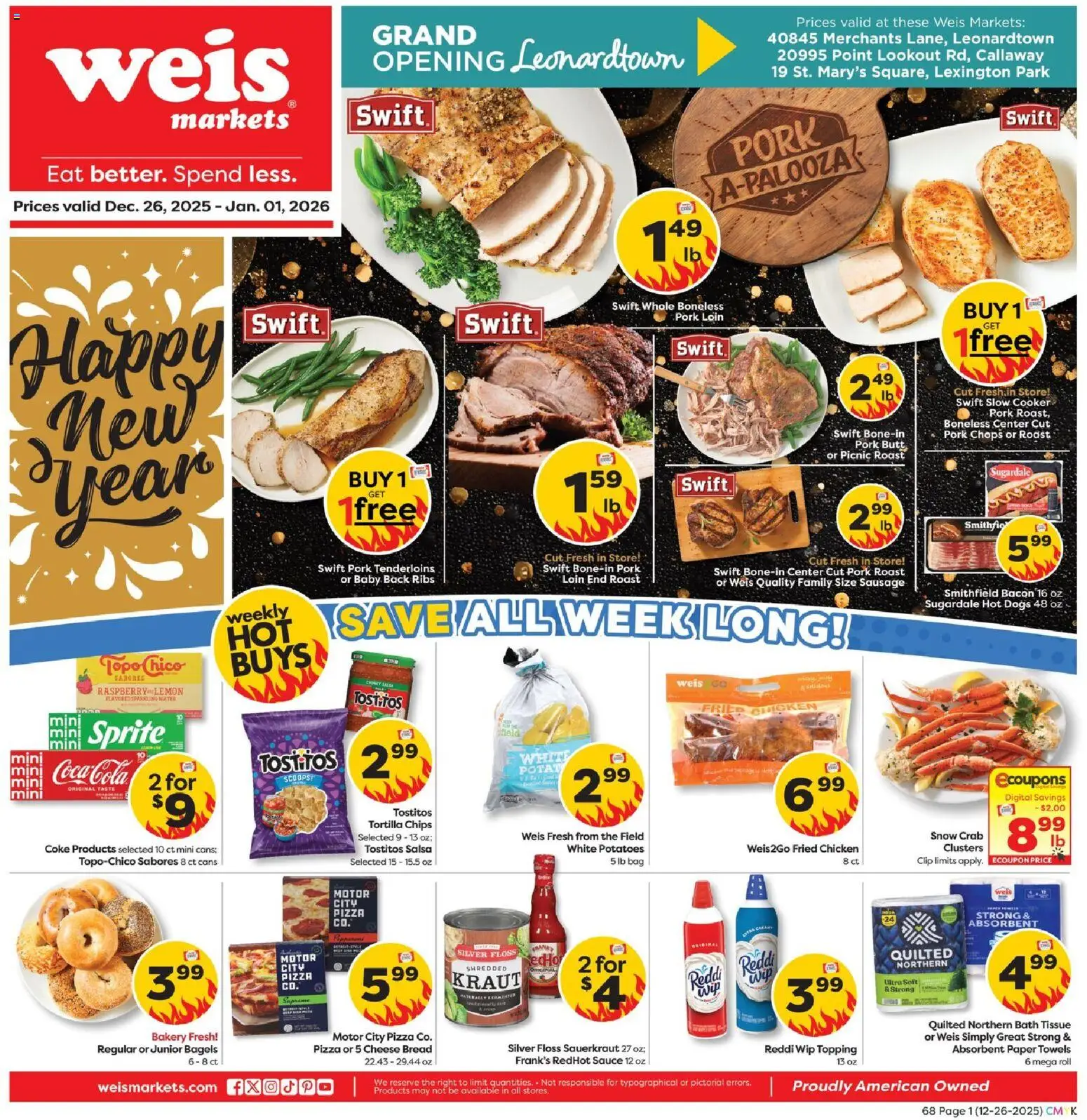 Weis Weekly Circular - MD - valid from 26.12.2025 | Page: 1 | Products: Pizza, Pork, Potatoes, Lemon
