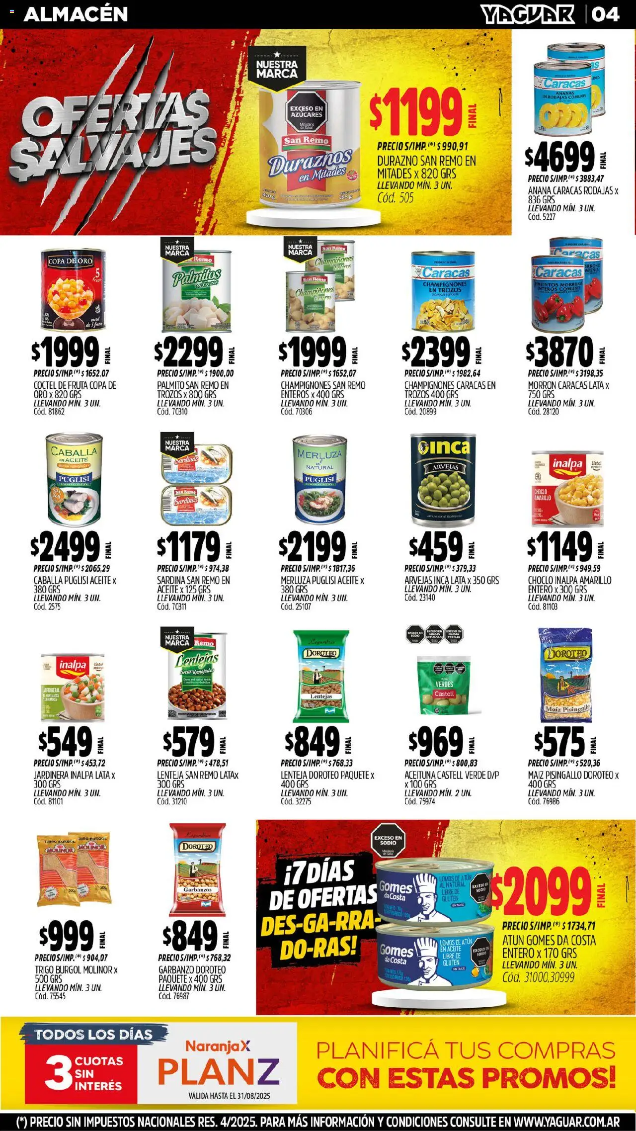 Yaguar - Salta │ válido desde el 11.08.2025 | Página: 4 | Productos: Choclo, Arvejas, Ananá, Caballa