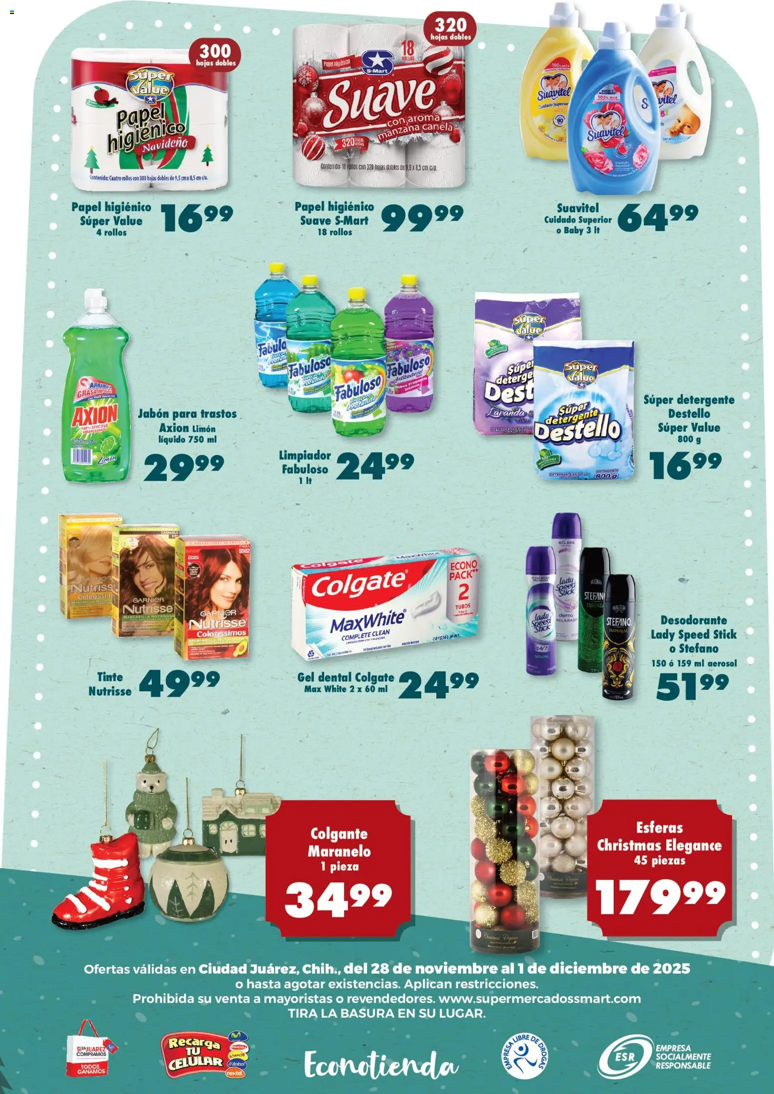 Nuevas ofertas de S-Mart válidas en toda la República Mexicana desde el 28.11.2025. ¡Encuentra las mejores ofertas en S-Mart folleto Juárez! | Página: 6 | Productos: Desodorante, Limpiador, Mascarilla, Jabón