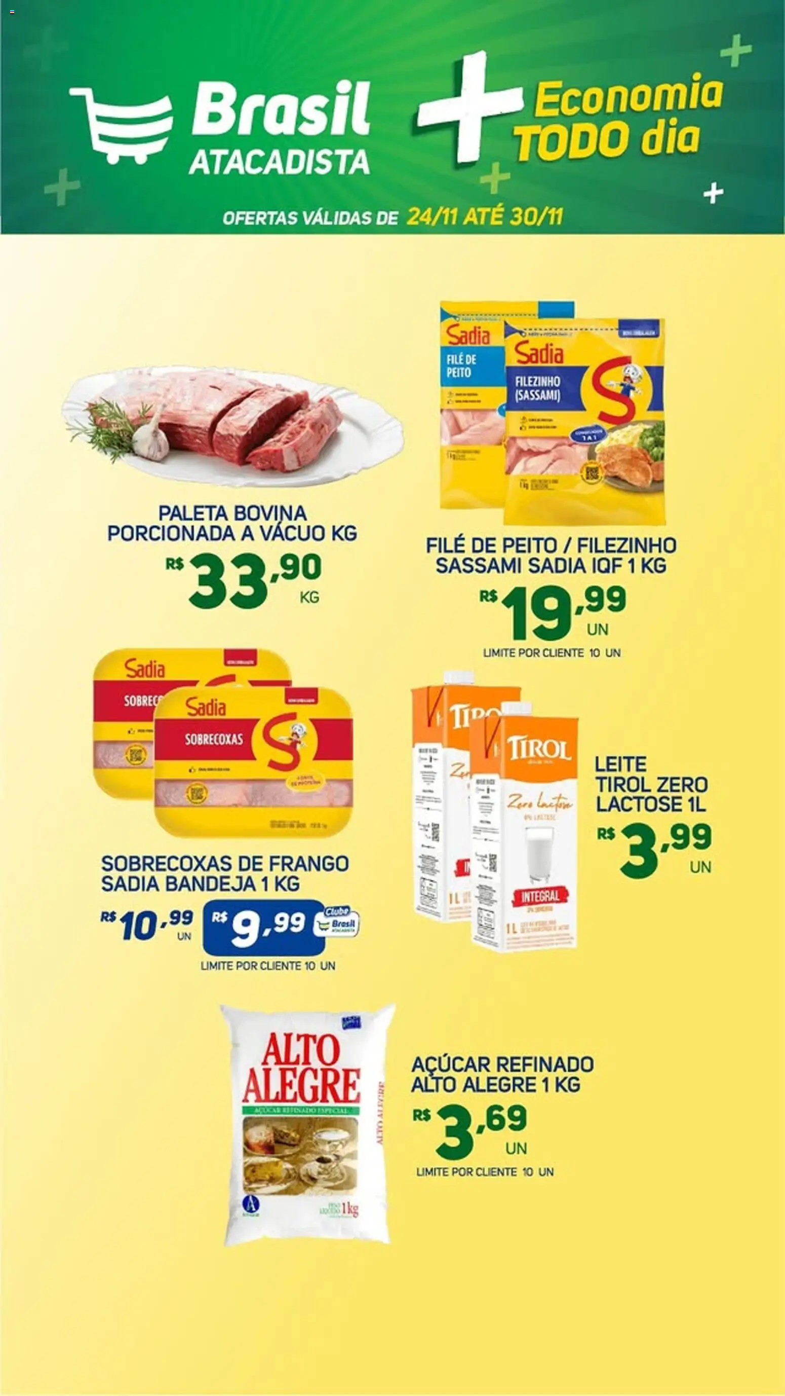 Brasil Atacadista Folheto - válido de 24.11.2025 | Página: 1 | Produtos: Leite, Bandeja, Açúcar, Frango