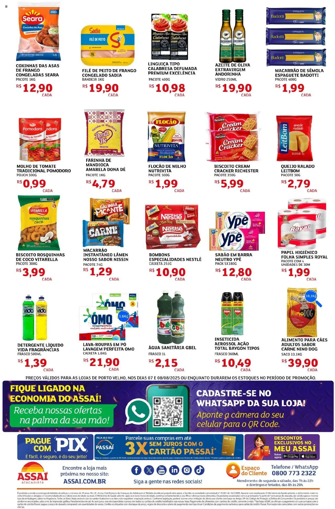 Assaí Atacadista Folheto - válido de 07.08.2025 | Página: 2 | Produtos: Espaguete, Molho de tomate, Carne, Frango
