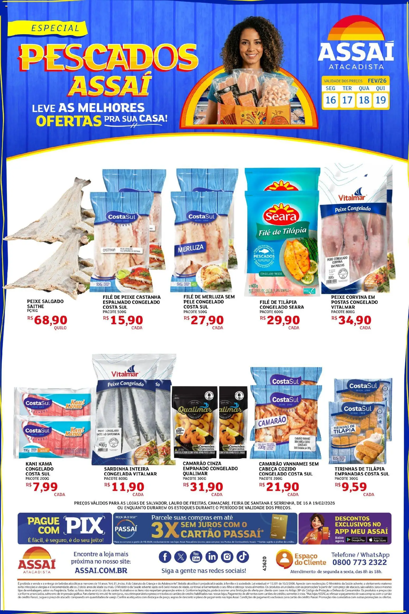 Assaí Atacadista Folheto - válido de 16.02.2026 | Página: 1 | Produtos: Pneus, Bebida, Sardinha, Filé de tilápia