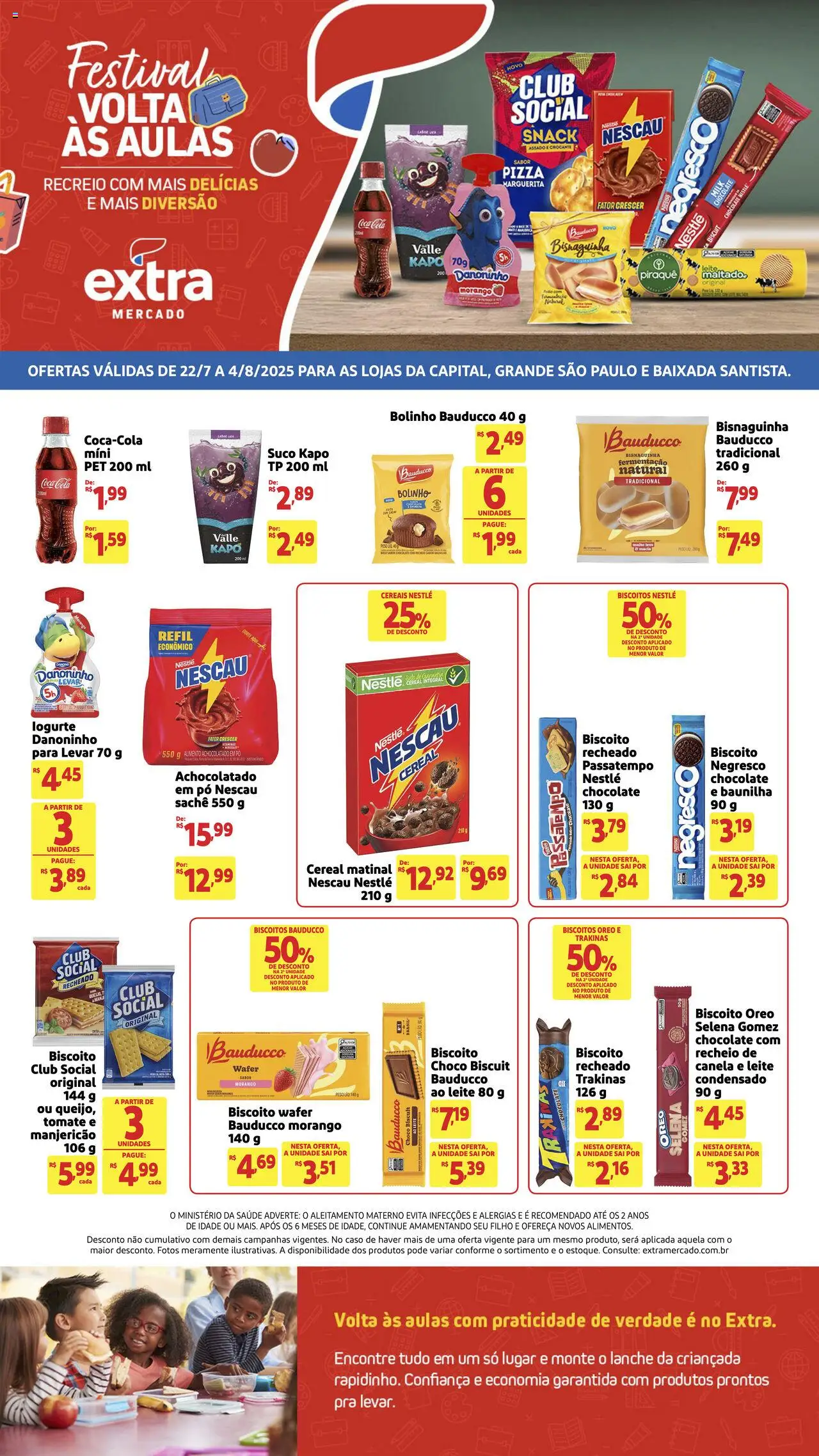 Extra Folheto - válido de 22.07.2025 | Página: 1 | Produtos: Nescau, Achocolatado, Suco, Biscoitos