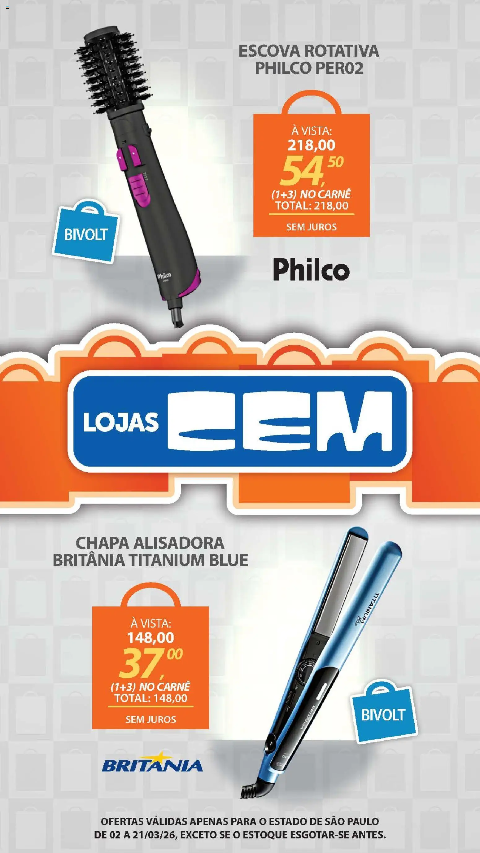 Lojas Cem Folheto - válido de 02.03.2026 | Página: 132 | Produtos: Escova, Carne, Escova rotativa