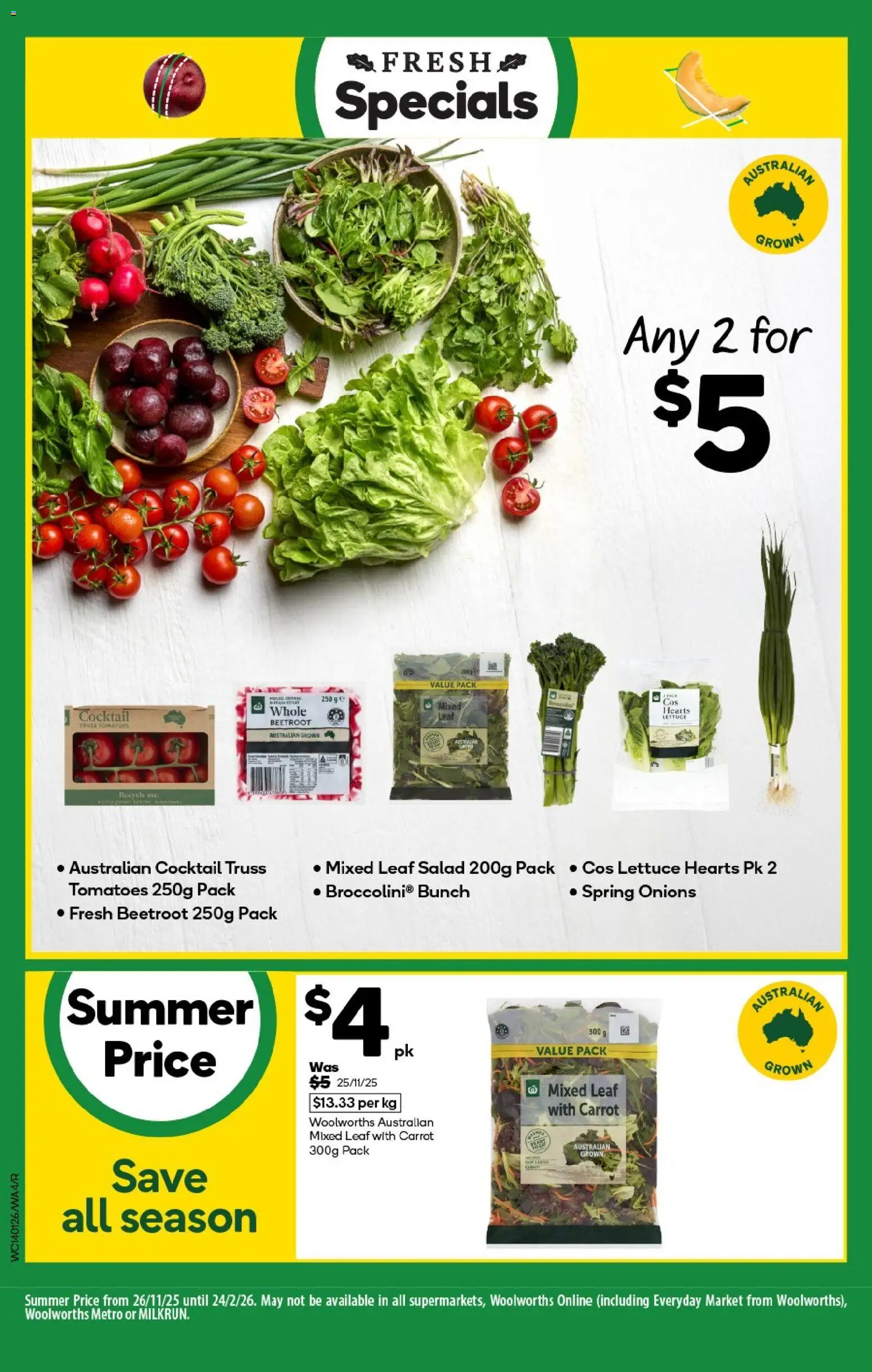 Woolworths catalogue - valid from 14.01.2026 | Page: 4 | Products: Tomatoes, Salad, Onions, Beetroot