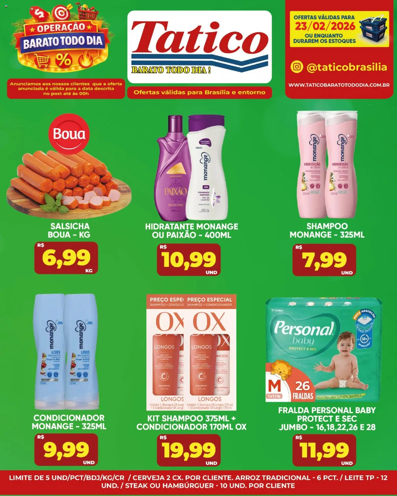 Tatico Folheto - válido de 23.02.2026 | Página: 14 | Produtos: Condicionador, Salsicha, Arroz, Hambúrguer
