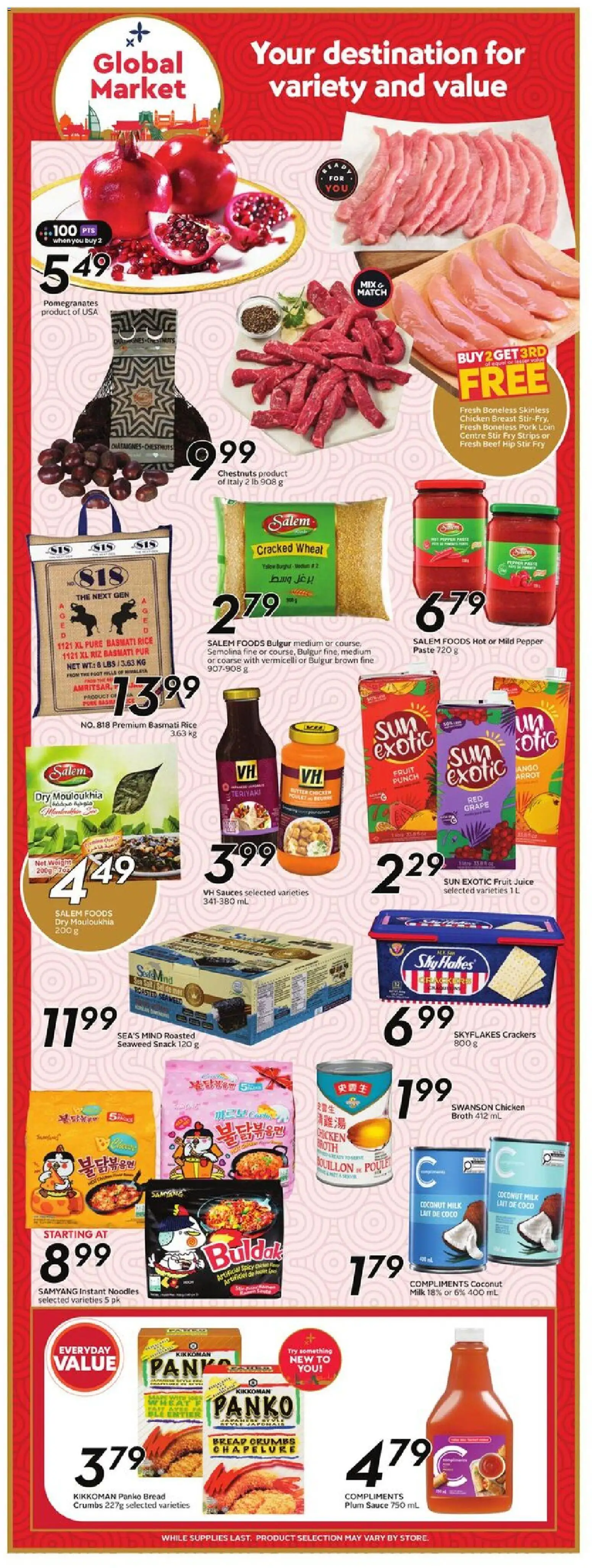 Safeway flyer valid from 13.11.2025 | Page: 16 | Products: Noodles, Bread, Juice, Chicken