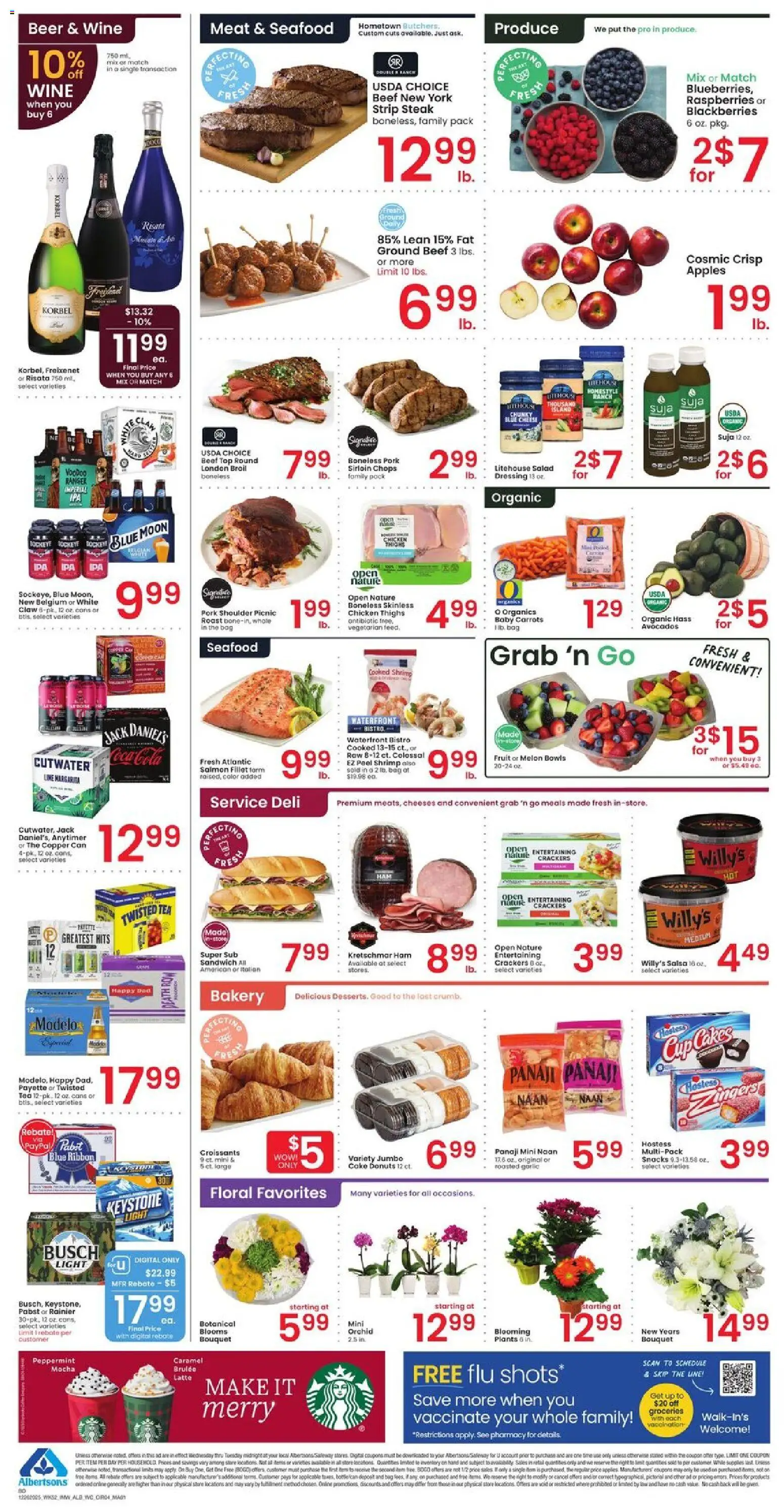 Albertsons Weekly Ad - valid from 26.12.2025 | Page: 4 | Products: Wine, Beer, Seafood, Bag