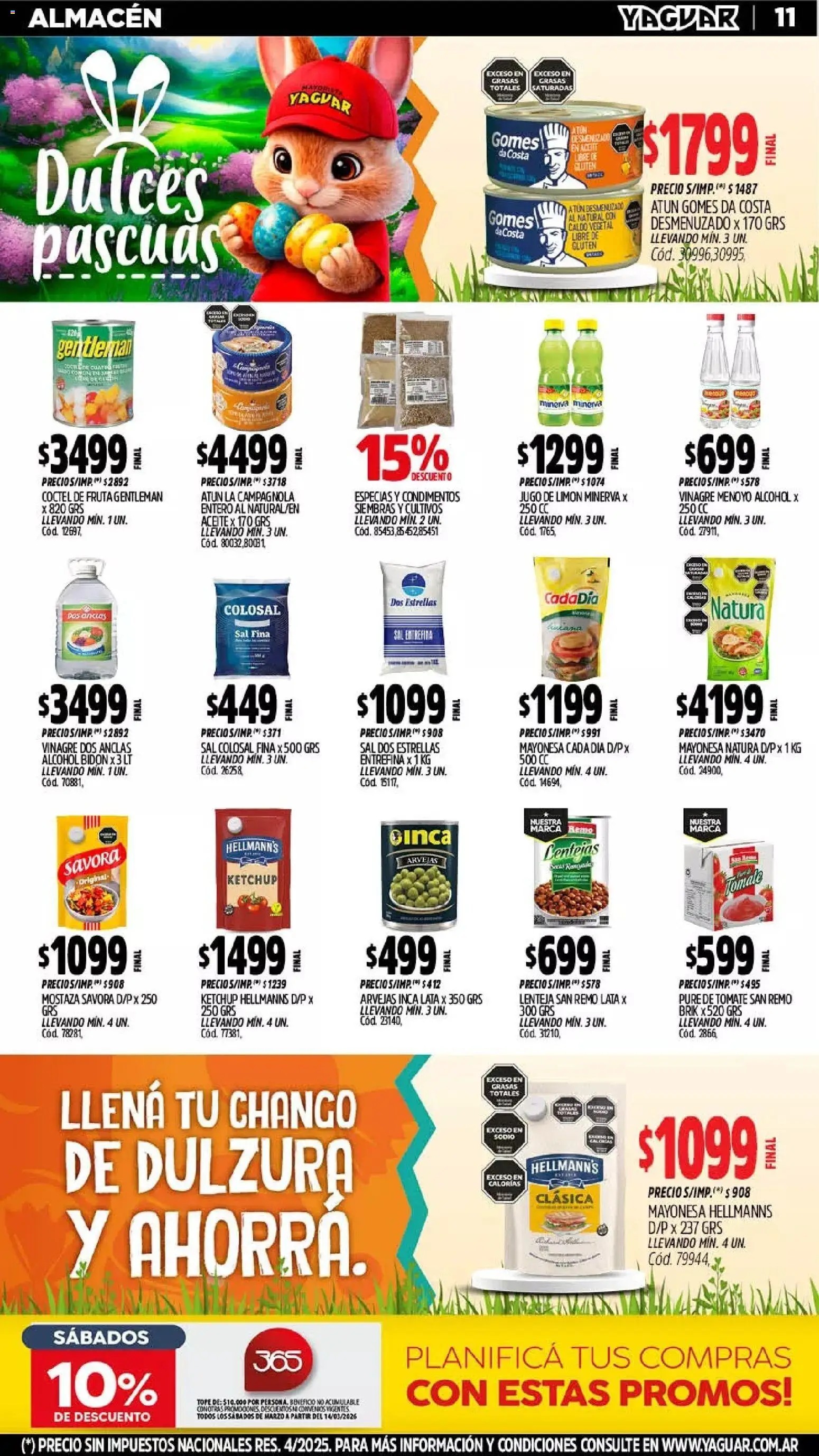Yaguar - Oferta Semanal General Roca │ válido desde el 23.03.2026 | Página: 11 | Productos: Vinagre, Arvejas, Limón, Pure de Tomate