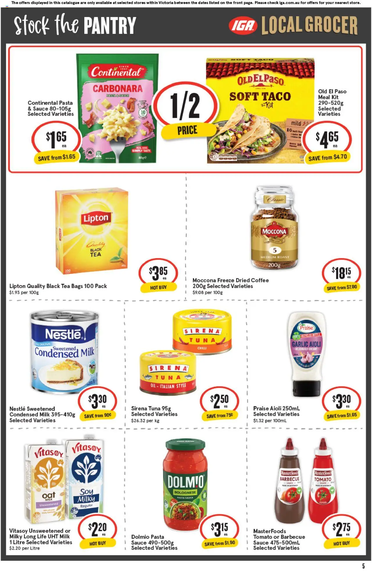 IGA catalogue - valid from 22.10.2025 | Page: 5 | Products: Pizza, Pasta, Cucumbers, Sauce