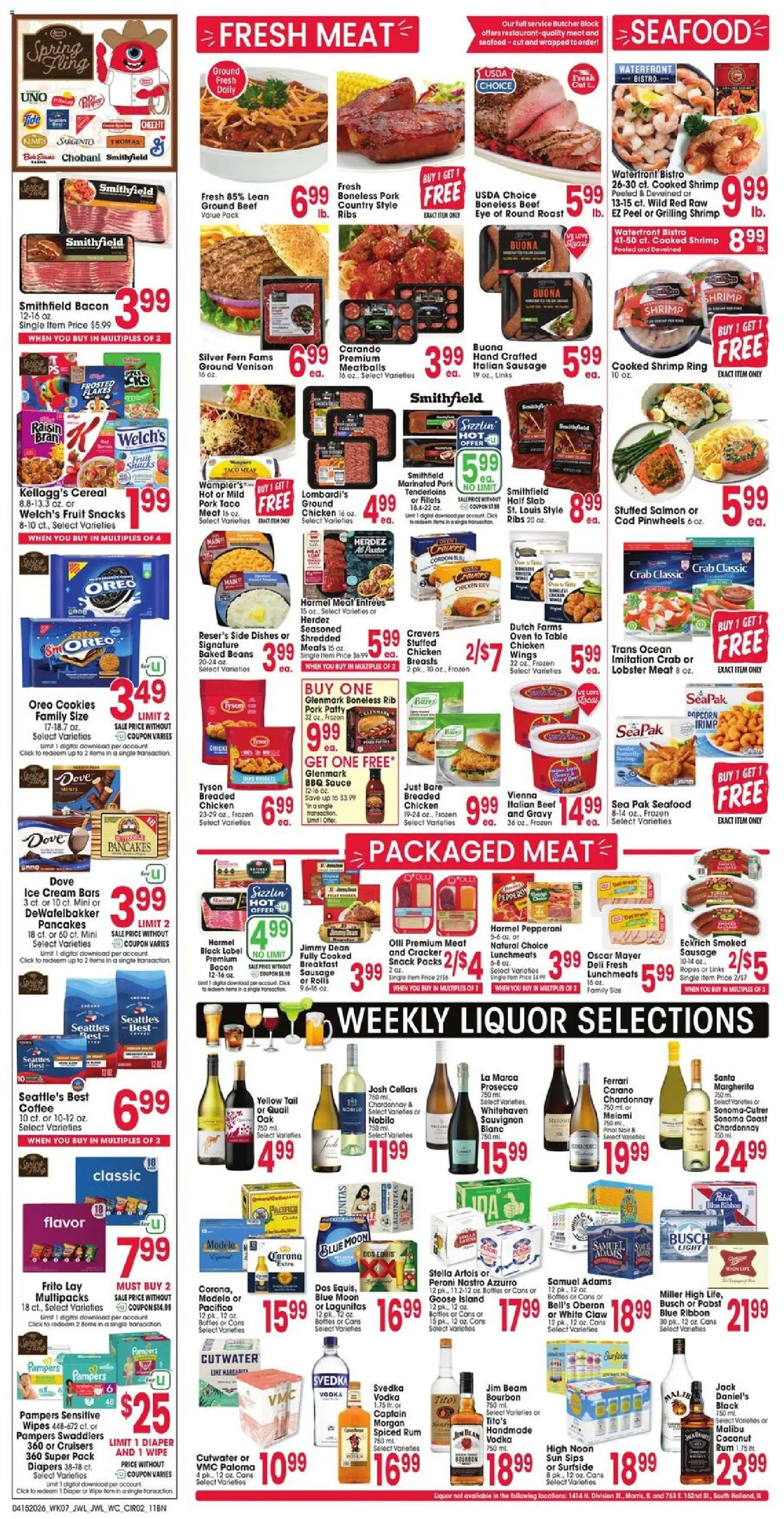 Jewel Osco Weekly Ad - valid from 15.04.2026 | Page: 2 | Products: Coffee, Beef, Bourbon, Sausage