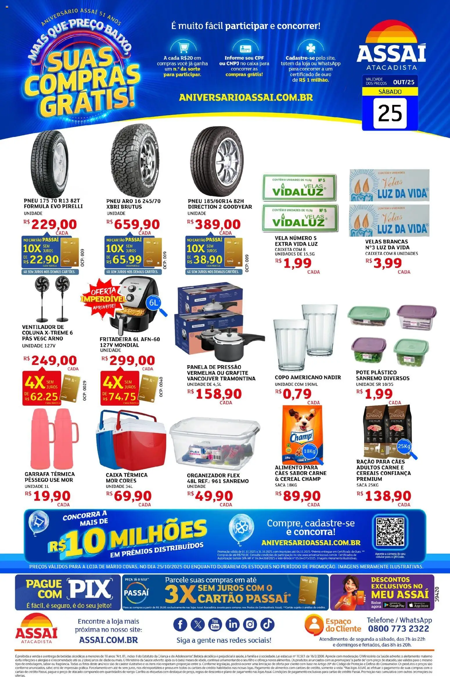 Assaí Atacadista Folheto - válido de 25.10.2025 | Página: 1 | Produtos: Ventilador, Pneu, Cereais, Bebida