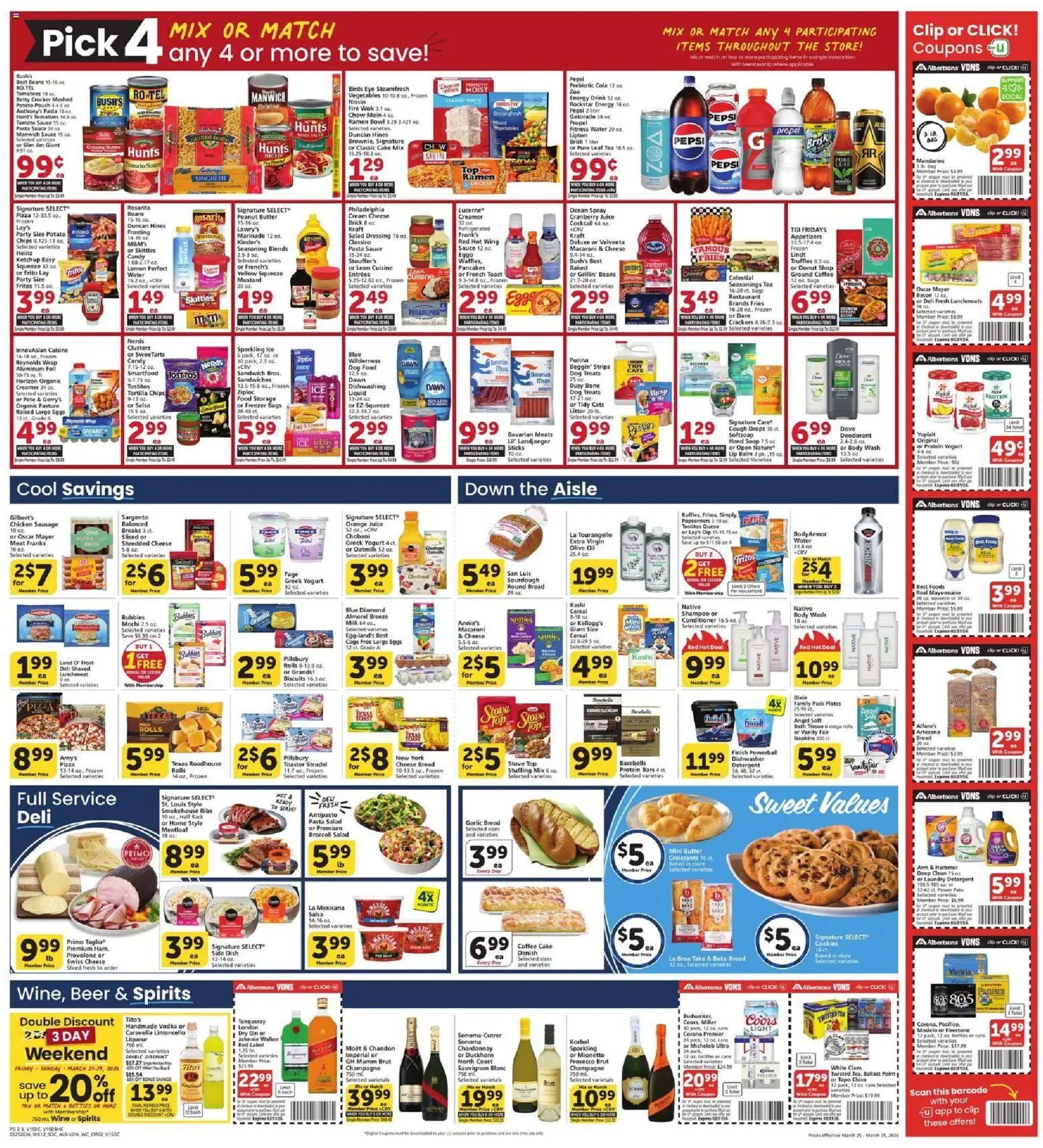 Vons Weekly Ad - SoCal - valid from 25.03.2026 | Page: 3 | Products: Hammer, Cheese, Chips, Water