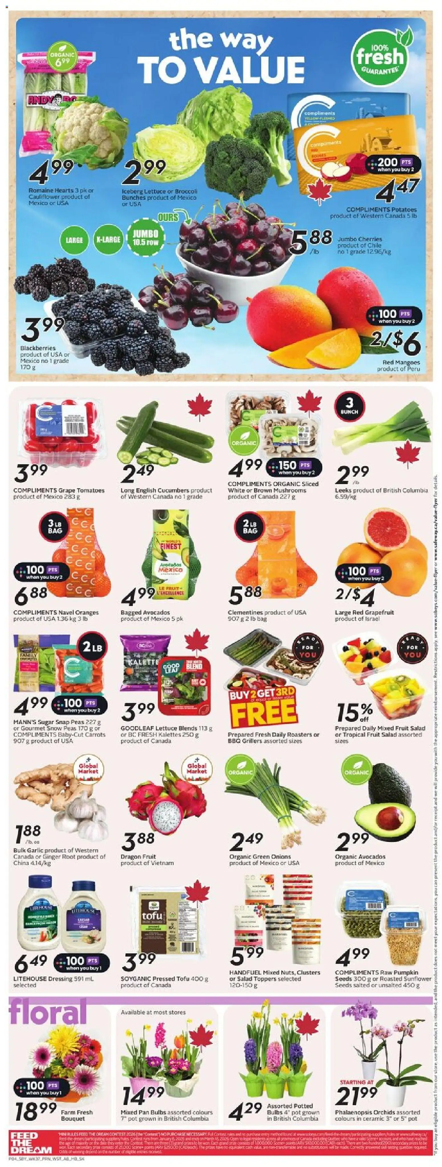 Safeway flyer valid from 08.01.2026 | Page: 7 | Products: Cucumbers, Bag, Pumpkin, Oranges