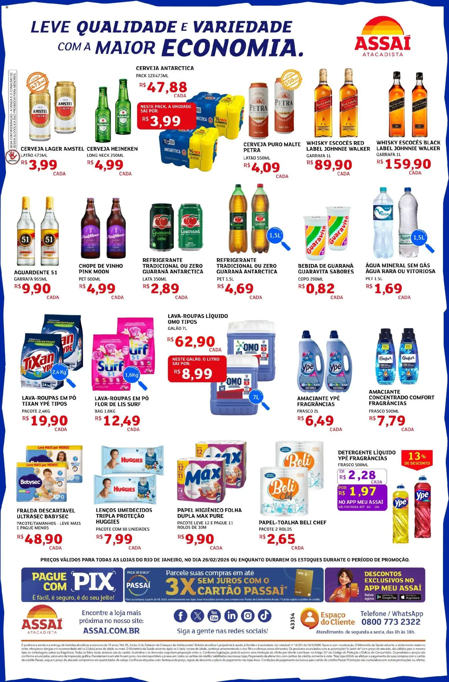 Assaí Atacadista Folheto - válido de 26.02.2026 | Página: 2 | Produtos: Whisky, Cerveja, Heineken, Água mineral