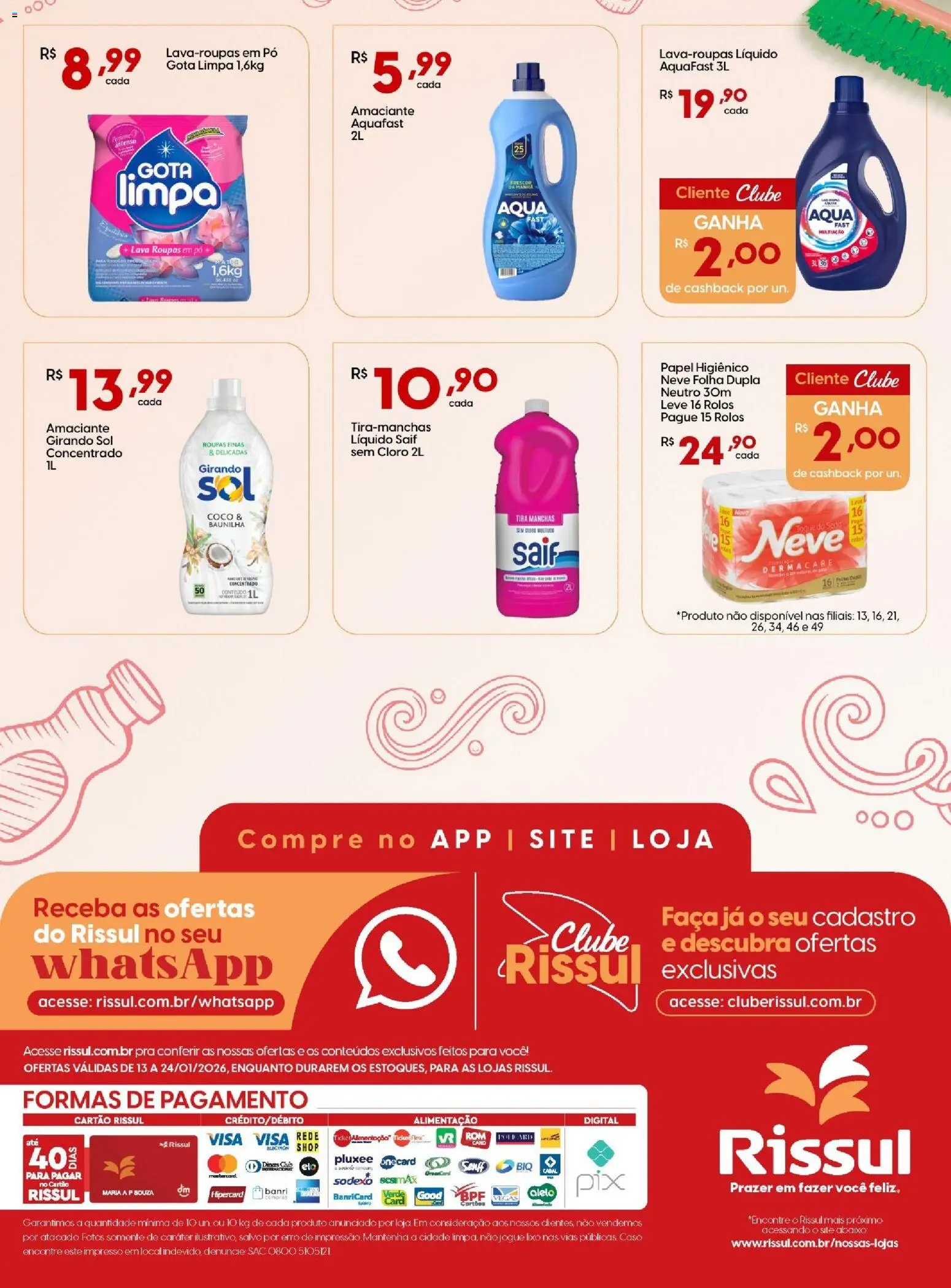 Rissul Folheto - válido de 13.01.2026 | Página: 4 | Produtos: Pó, Cloro, Girando sol, Amaciante