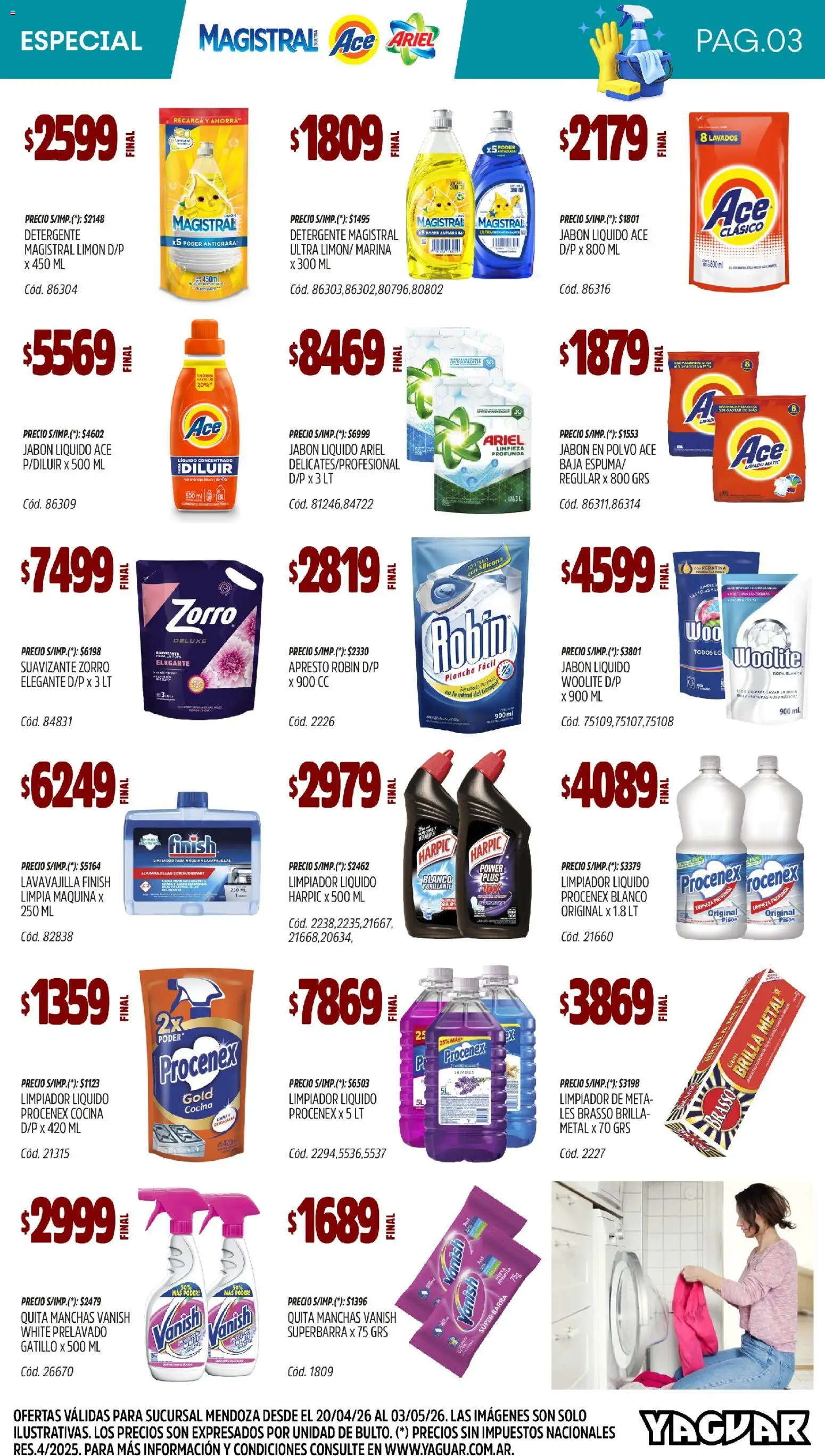 Yaguar - Especial Limpieza Mendoza │ válido desde el 20.04.2026 | Página: 3 | Productos: Jabón, Lavarropas, Plancha, Crema