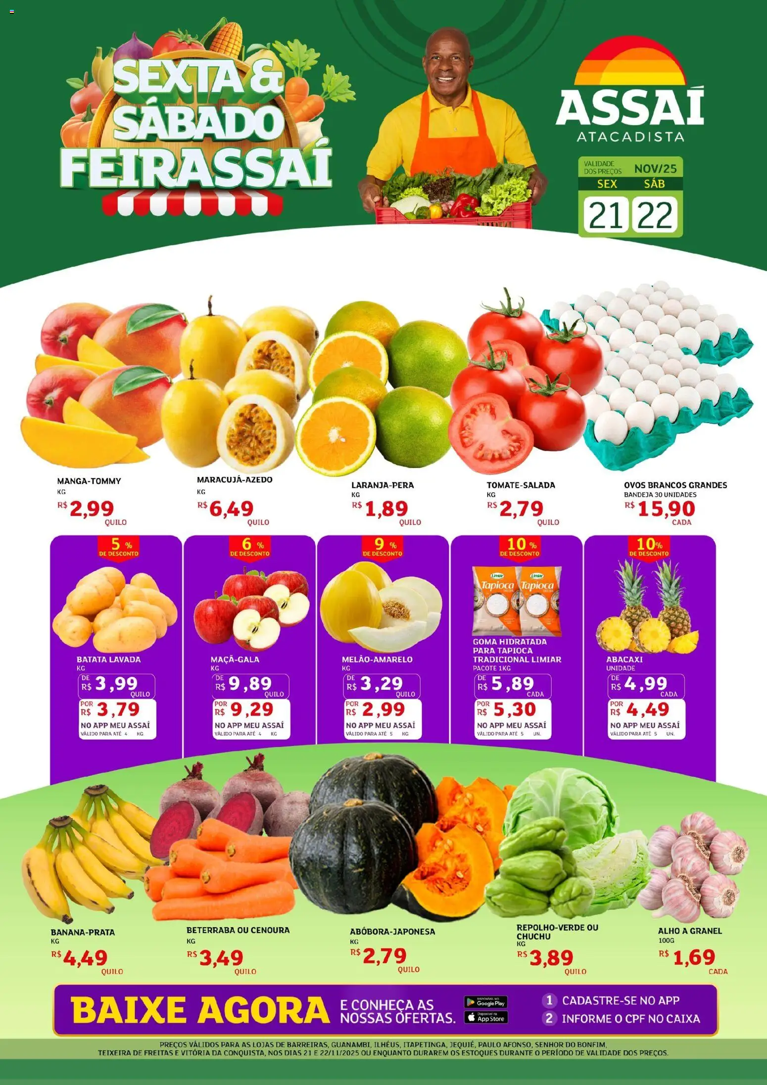 Assaí Atacadista Folheto - válido de 21.11.2025 | Página: 1 | Produtos: Alho, Beterraba, Tapioca, Bandeja