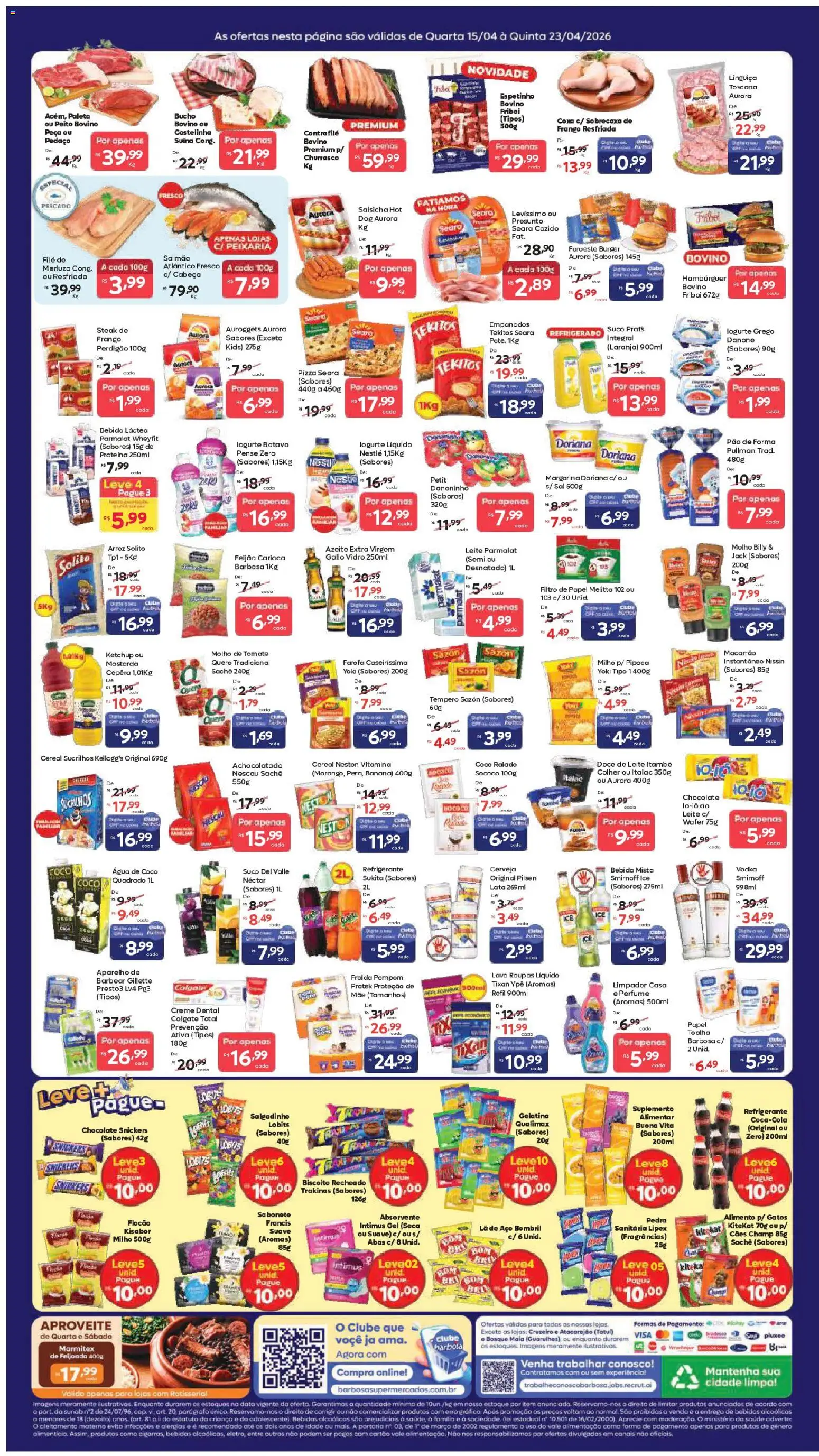 Barbosa Supermercados Folheto - válido de 15.04.2026 | Página: 2 | Produtos: Leite, Chocolate, Absorvente, Suco prats