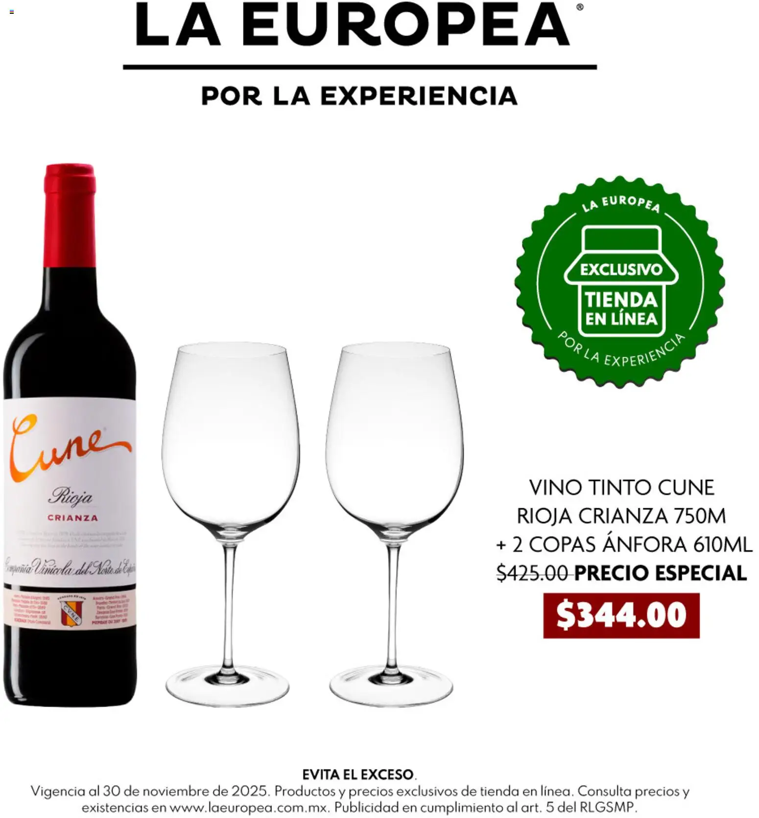 Nuevas ofertas de La Europea válidas en toda la República Mexicana desde el 25.11.2025. ¡Encuentra las mejores ofertas en La Europea catálogo Cune Crianza Rioja! | Página: 1 | Productos: Vino