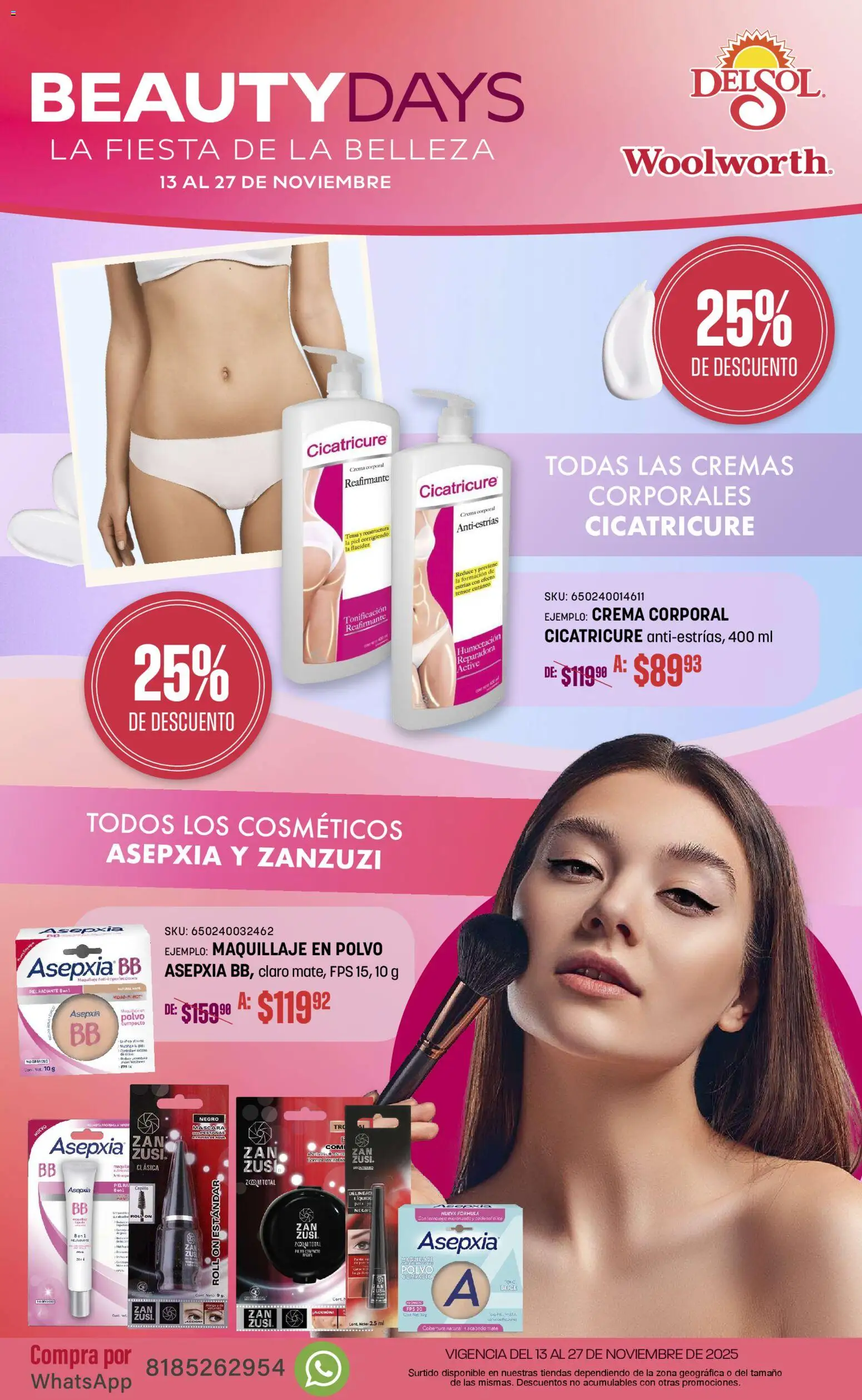 Nuevas ofertas de Del Sol y Woolworth válidas en toda la República Mexicana desde el 13.11.2025. ¡Encuentra las mejores ofertas en Del Sol y Woolworth catálogo Beauty Days! | Página: 8 | Productos: Crema, Cepillo, Polvo compacto, Maquillaje