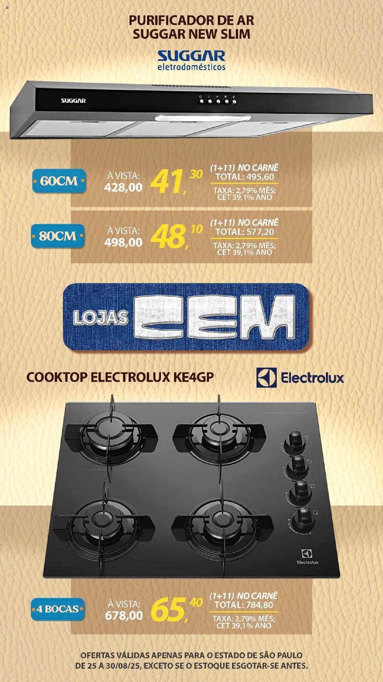 Lojas Cem Folheto - válido de 25.08.2025 | Página: 19 | Produtos: Purificador de ar, Purificador, Cooktop, Eletrodomésticos