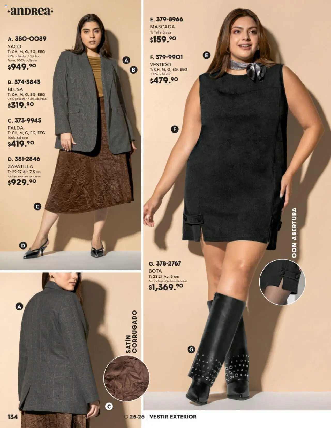 Nuevas ofertas de Andrea válidas en toda la República Mexicana desde el 22.08.2025. ¡Encuentra las mejores ofertas en Andrea - Catálogo Vestir Exterior - Otoño / Invierno! | Página: 134 | Productos: Blusa, Vestido, Falda