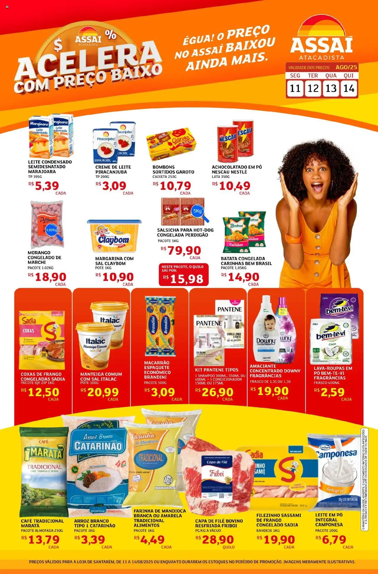 Assaí Atacadista Folheto - válido de 11.08.2025 | Página: 1 | Produtos: Espaguete, Mandioca, Condicionador, Sal