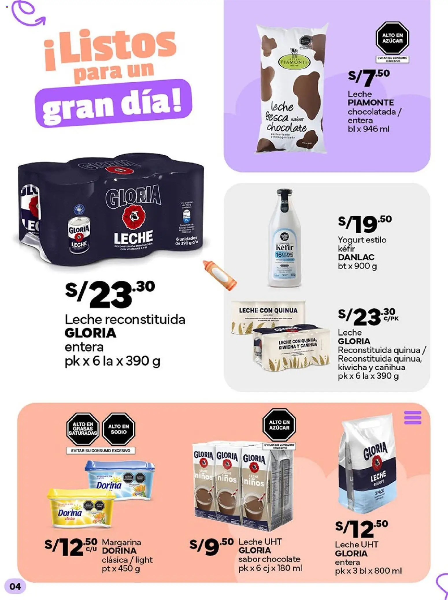 Catálogo Plaza Vea válido desde 16.02.2026 | Página: 4 | Productos: Leche, Yogurt, Chocolate