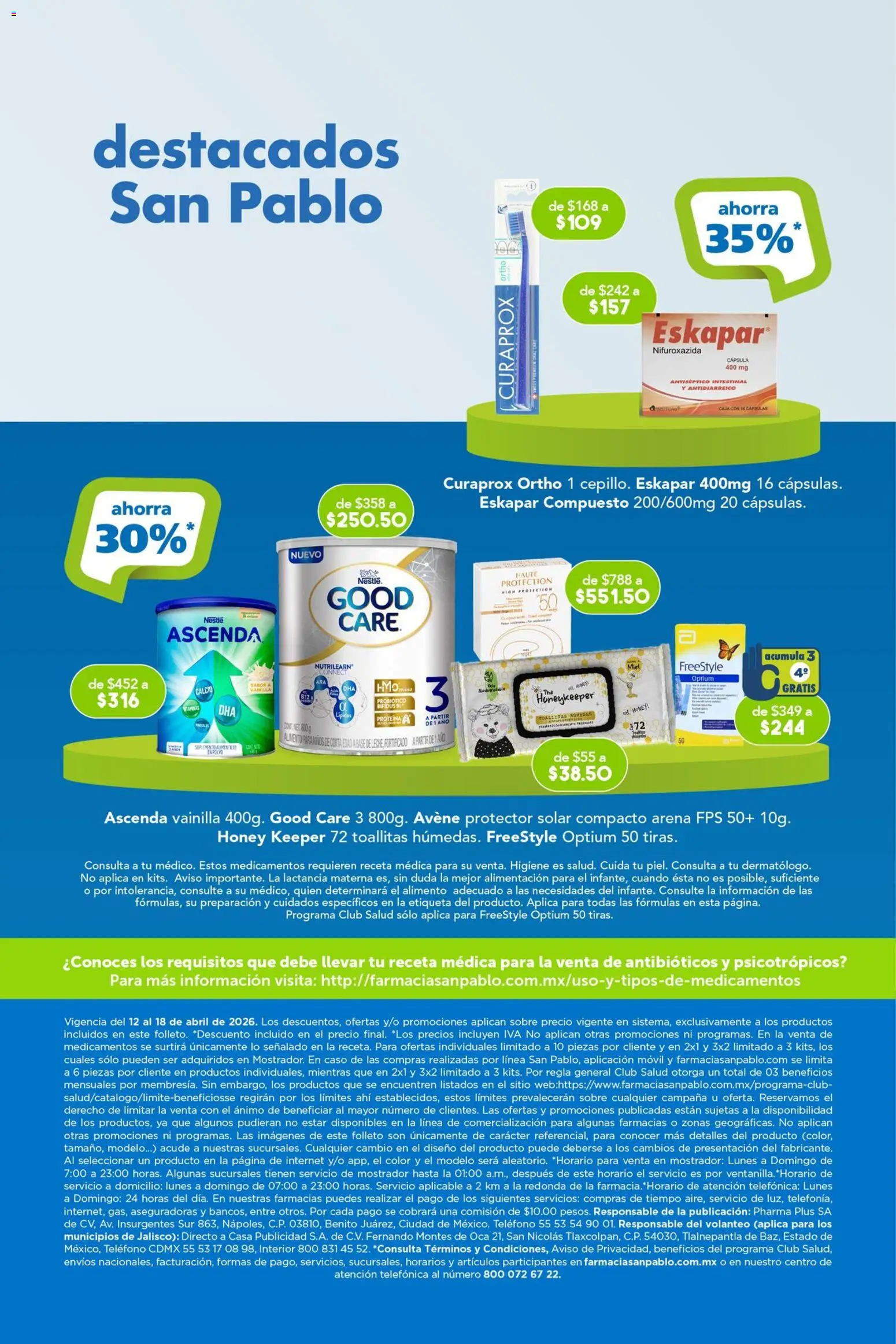 Nuevas ofertas de Farmacia San Pablo válidas en toda la República Mexicana desde el 12.04.2026. ¡Encuentra las mejores ofertas en Farmacia San Pablo catálogo! | Página: 14 | Productos: Leche, Movil, Campana, Protector solar