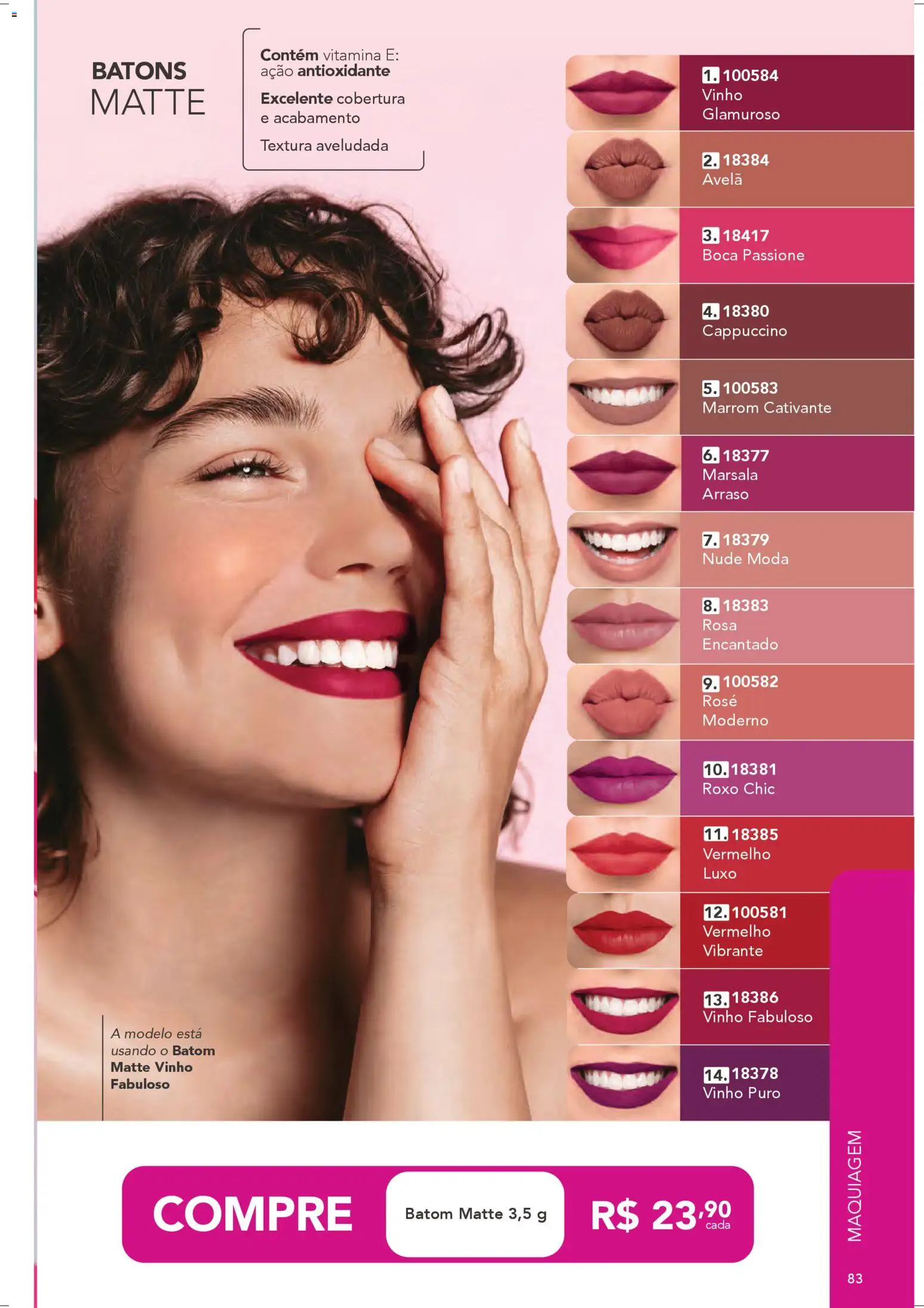 Jequiti Folheto - válido de 28.03.2026 | Página: 83 | Produtos: Maquiagem, Batom, Vinho, Avelã