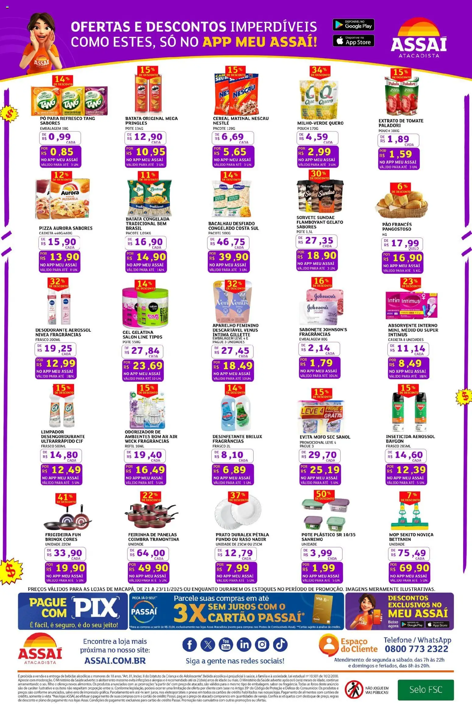 Assaí Atacadista Folheto - válido de 21.11.2025 | Página: 3 | Produtos: Pão, Pizza, Batata, Absorvente interno
