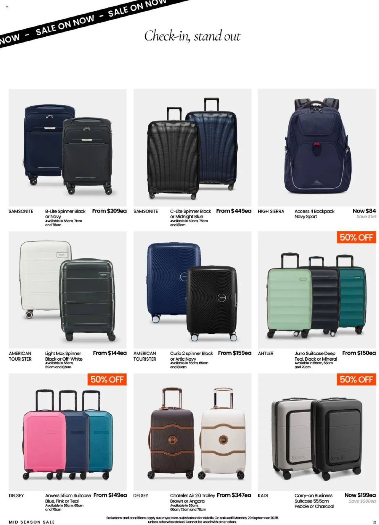 Myer catalogue - valid from 10.09.2025 | Page: 32 | Products: Light, Trolley, Backpack, Suitcase