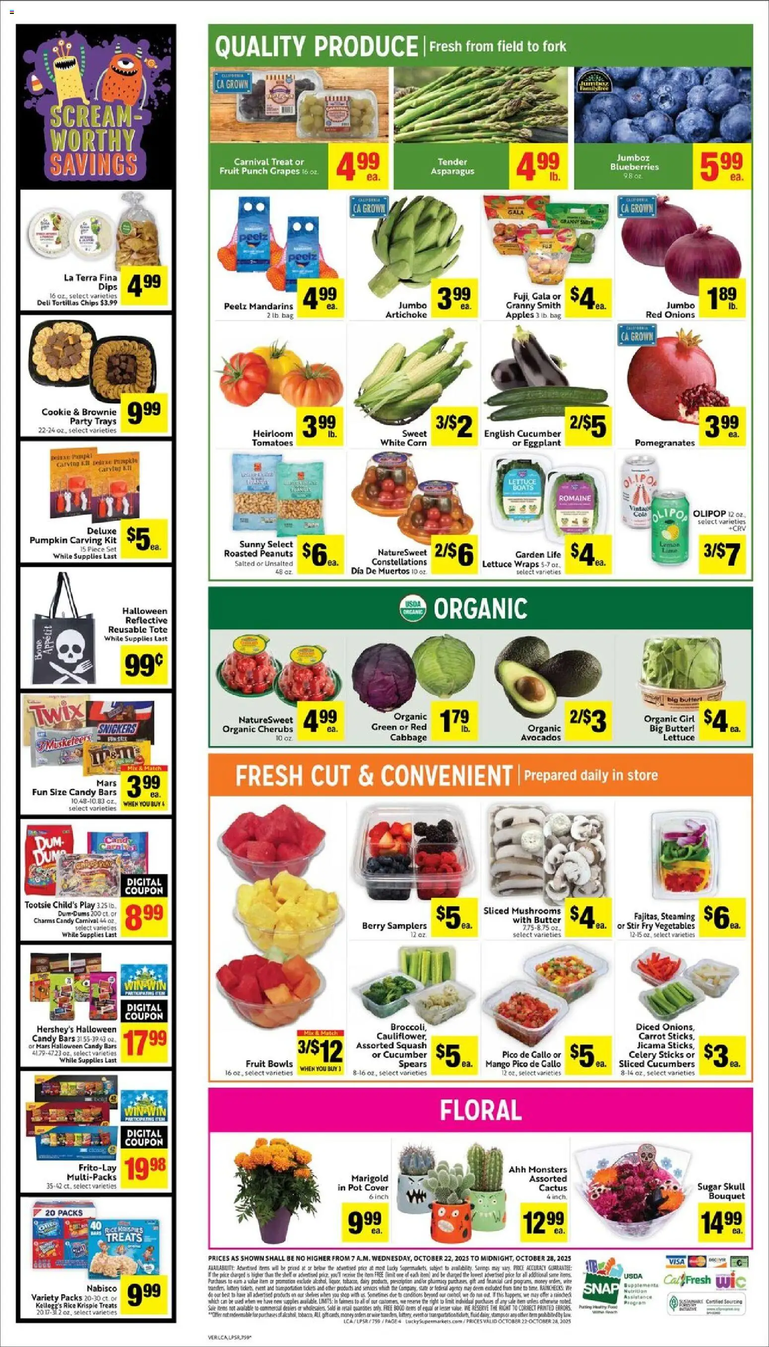 Lucky Supermarkets Weekly Ad - valid from 22.10.2025 | Page: 4 | Products: Mushrooms, Tomatoes, Sugar, Cabbage