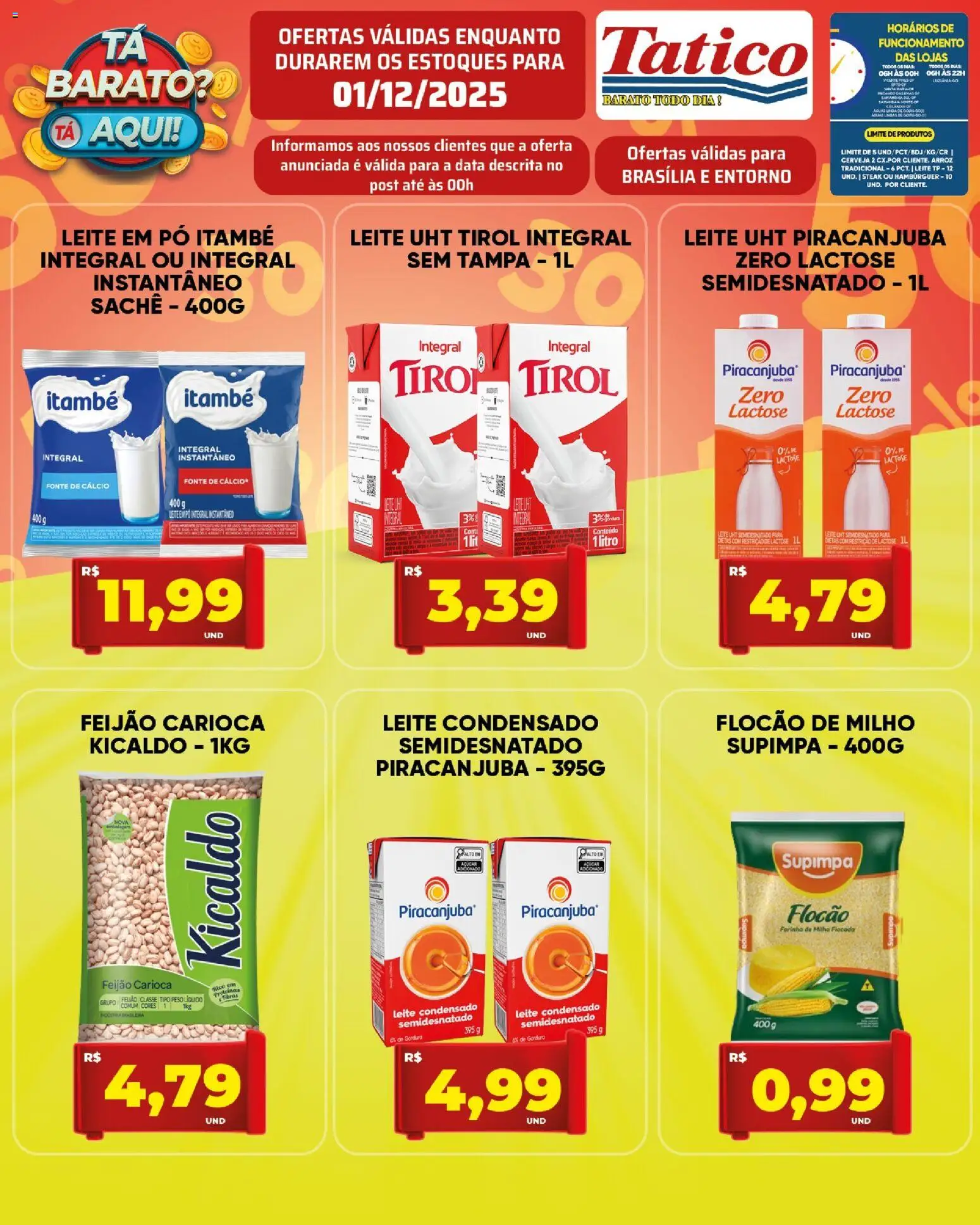 Tatico Folheto - válido de 01.12.2025 | Página: 2 | Produtos: Leite, Arroz, Hambúrguer, Leite em pó