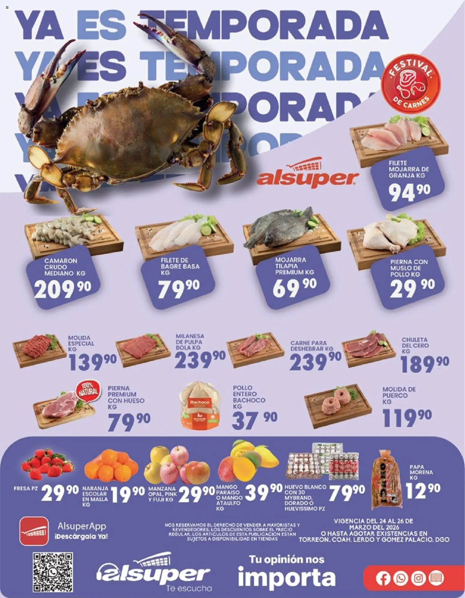 Nuevas ofertas de Alsuper válidas en toda la República Mexicana desde el 24.03.2026. ¡Encuentra las mejores ofertas en Alsuper folleto Torreon! | Página: 1 | Productos: Fresa, Papa, Mango, Malla