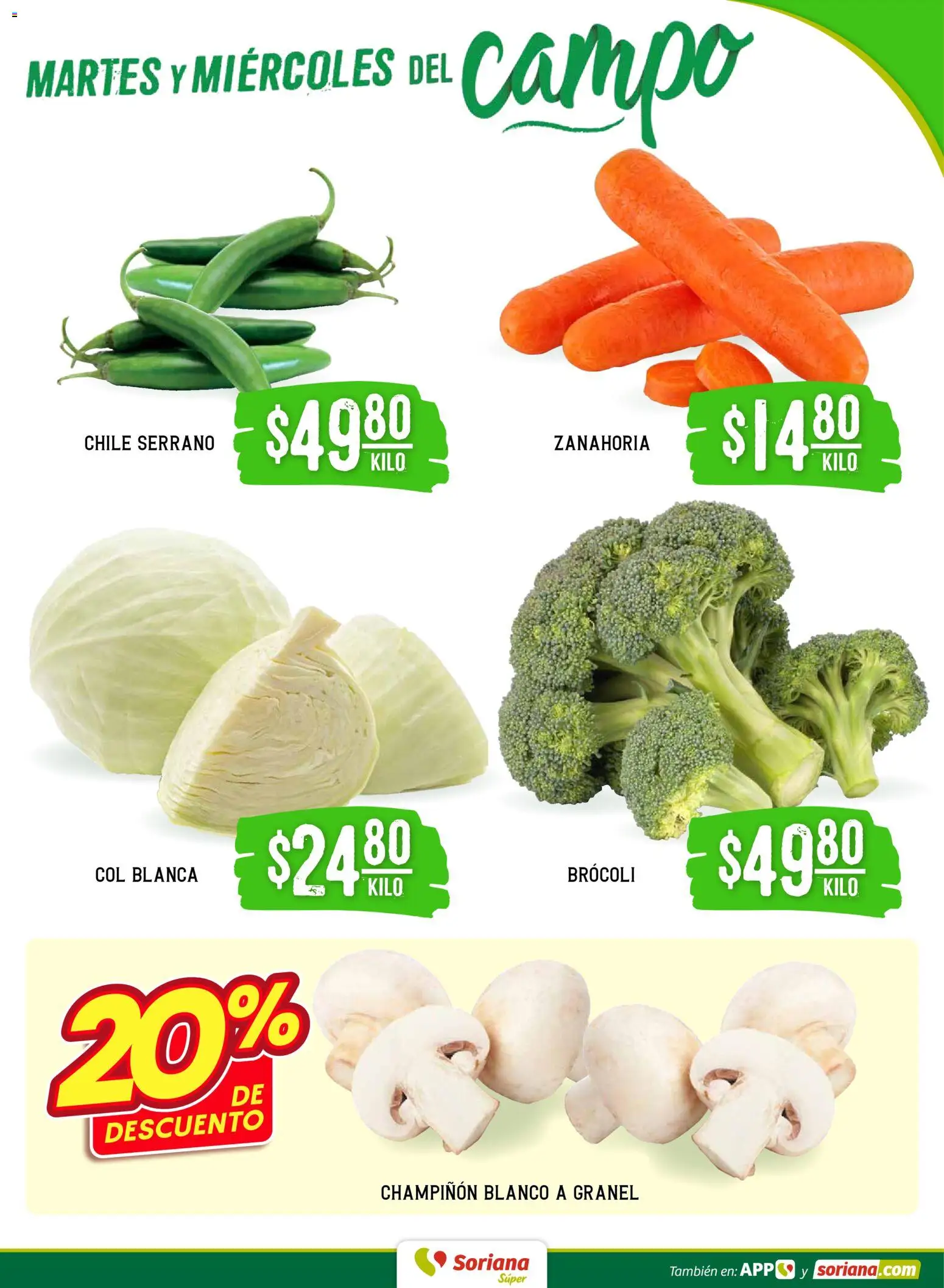 Nuevas ofertas de Soriana válidas en toda la República Mexicana desde el 06.01.2026. ¡Encuentra las mejores ofertas en Soriana - Martes y Miércoles del Campo Súper:  Ags, Nay, Jal, Qro, Col, Mich, Gto, Hgo, Tlax, Mor, Pue, Gro, Oax, Edo. de Mex, Val! | Página: 3 | Productos: Brocoli, Col, Zanahoria