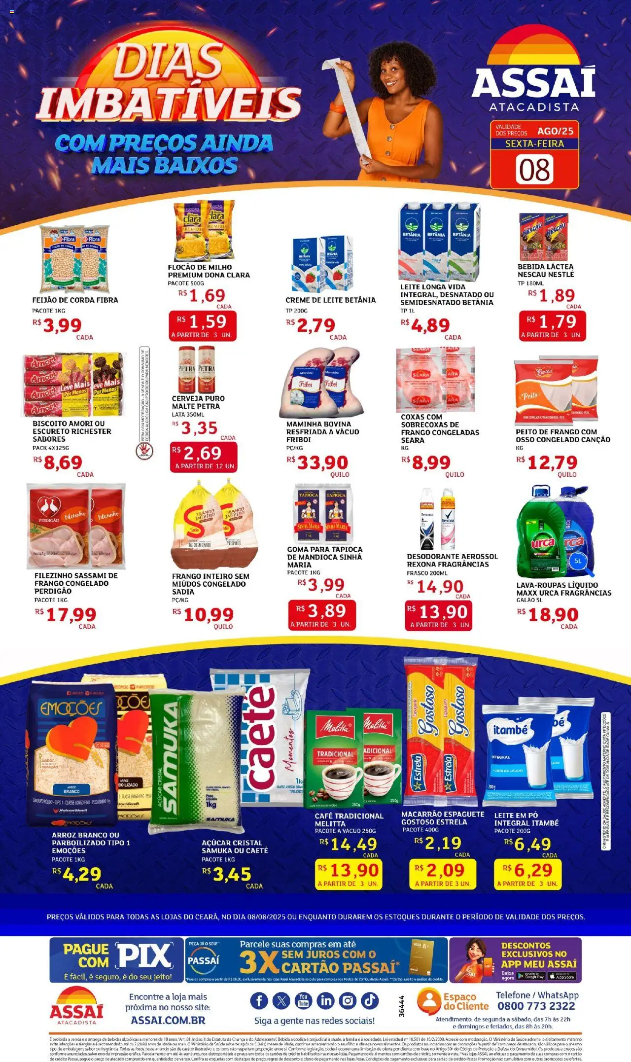 Assaí Atacadista Folheto - válido de 08.08.2025 | Página: 1 | Produtos: Mandioca, Desodorante, Café, Açúcar