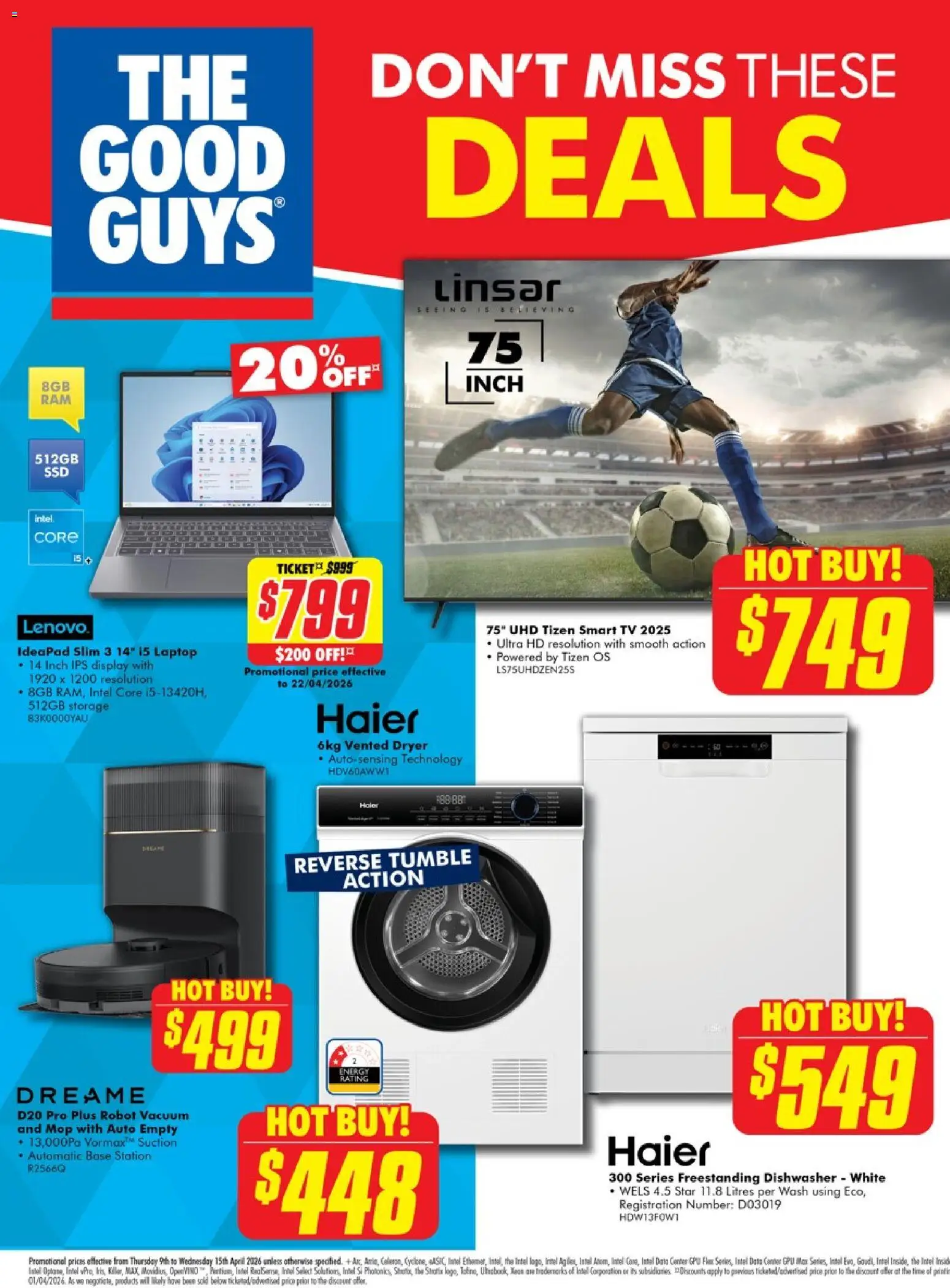 The Good Guys catalogue - valid from 08.04.2026 | Page: 24 | Products: Laptop, Dryer, Robot, Smart tv