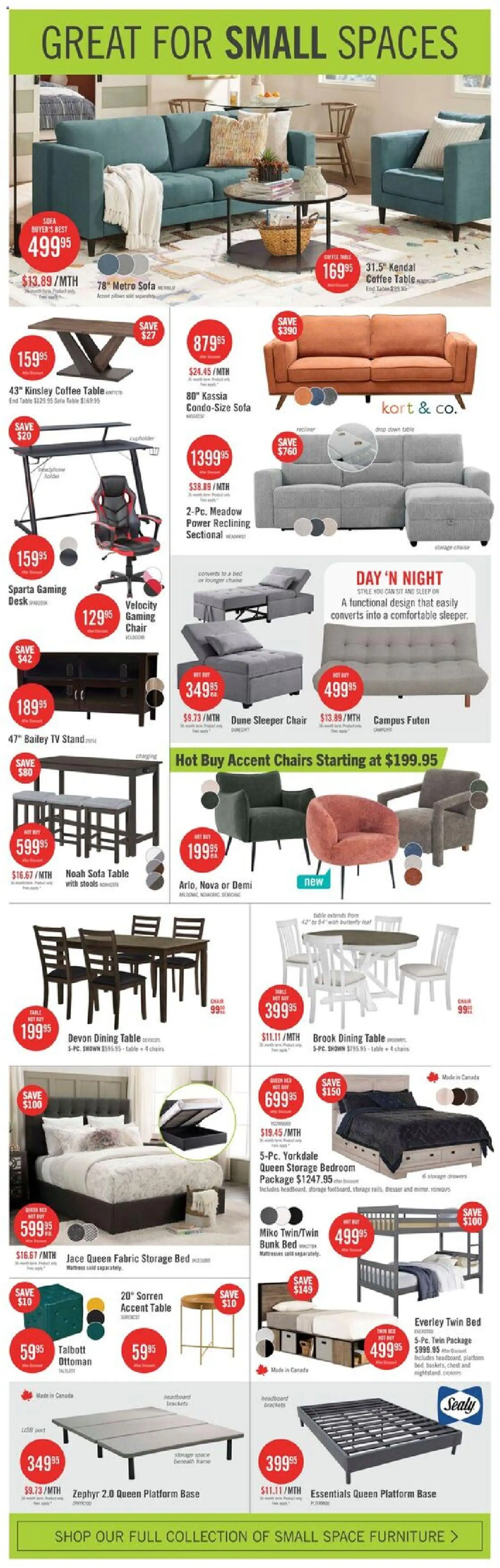 The Brick weekly flyer / circulaire flyer valid from 19.03.2026 | Page: 5 | Products: Bed, Sofa, Coffee table, Table