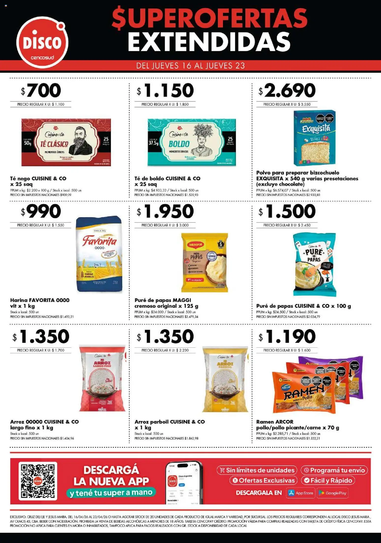 Disco - Super Ofertas Extendidas 16.04 Cruz del Eje y Jesus Maria │ válido desde el 16.04.2026 | Página: 3 | Productos: Vitaminas, Pollo, Harina, Chocolate
