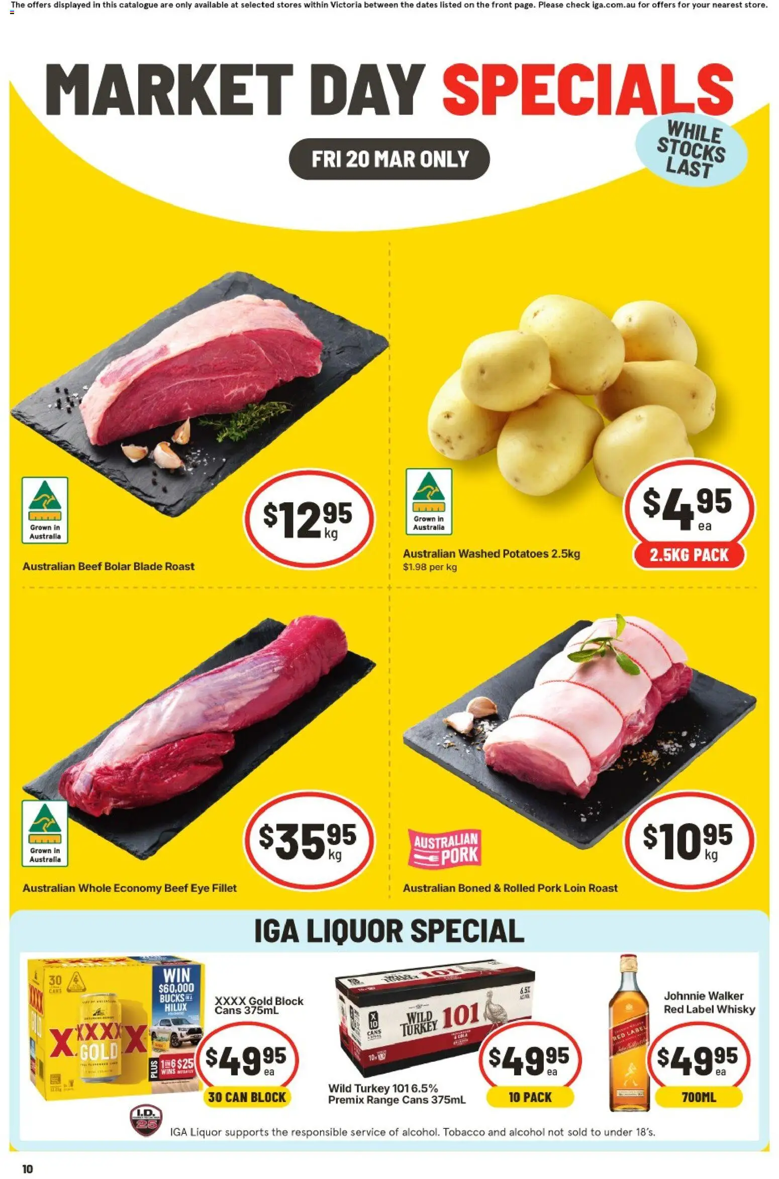 IGA catalogue - valid from 20.03.2026 | Page: 1 | Products: Pork, Beef, Potatoes, Turkey