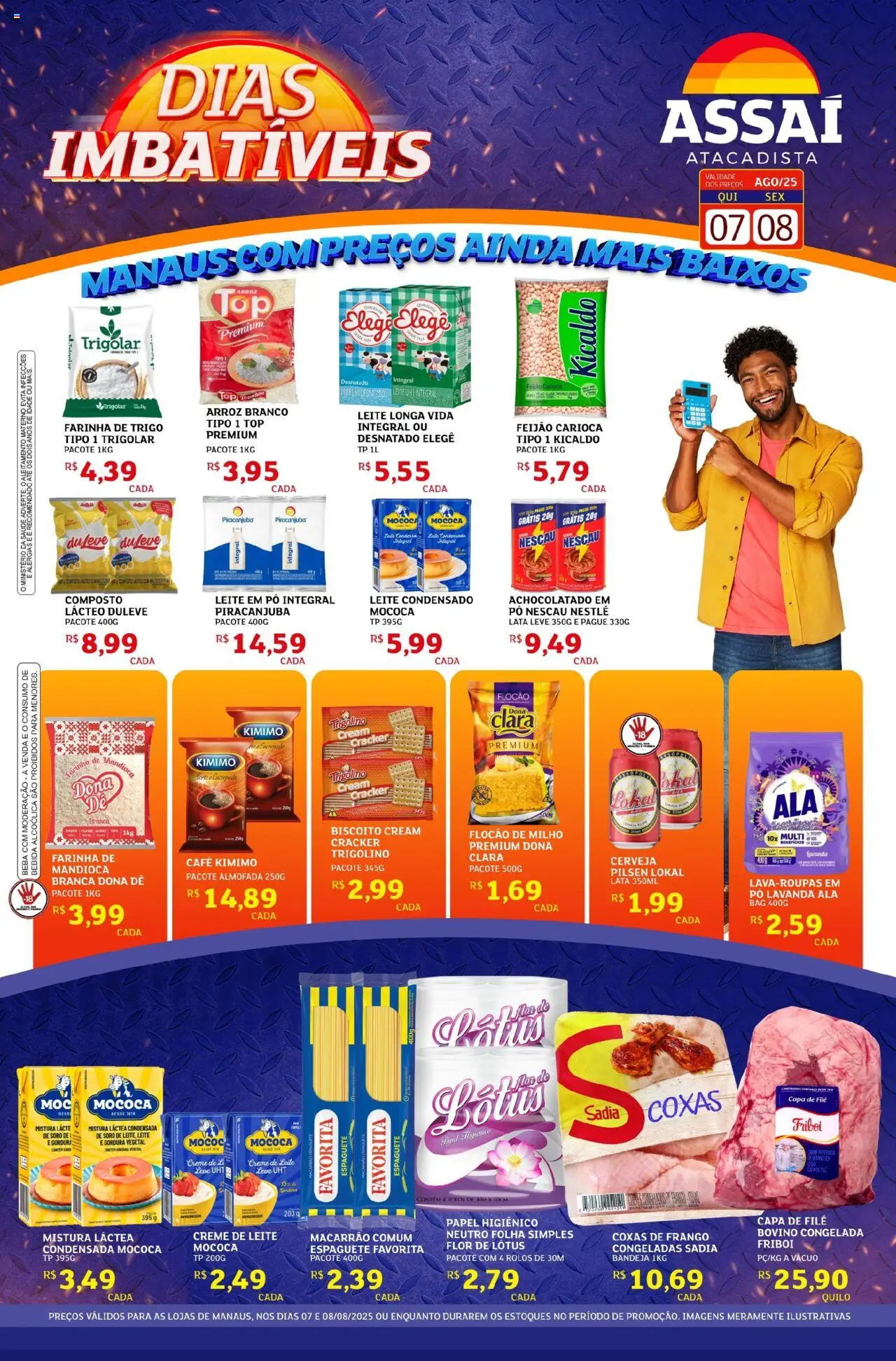 Assaí Atacadista Folheto - válido de 07.08.2025 | Página: 1 | Produtos: Mandioca, Pó, Farinha de mandioca, Cerveja