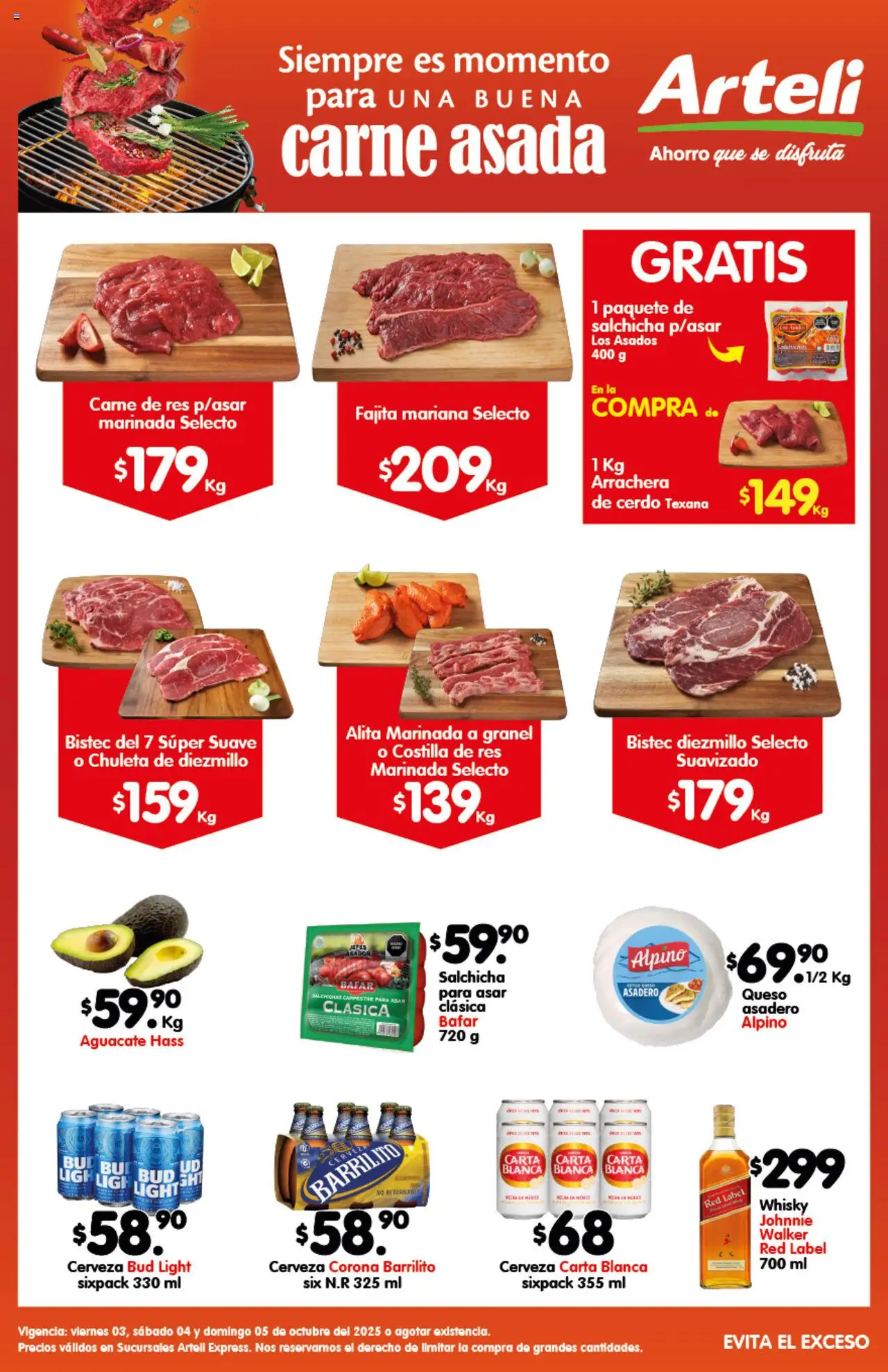Nuevas ofertas de Arteli válidas en toda la República Mexicana desde el 03.10.2025. ¡Encuentra las mejores ofertas en Arteli - Folleto Express Carnes & Cortes! | Página: 1 | Productos: Queso, Cerveza, Res, Whisky