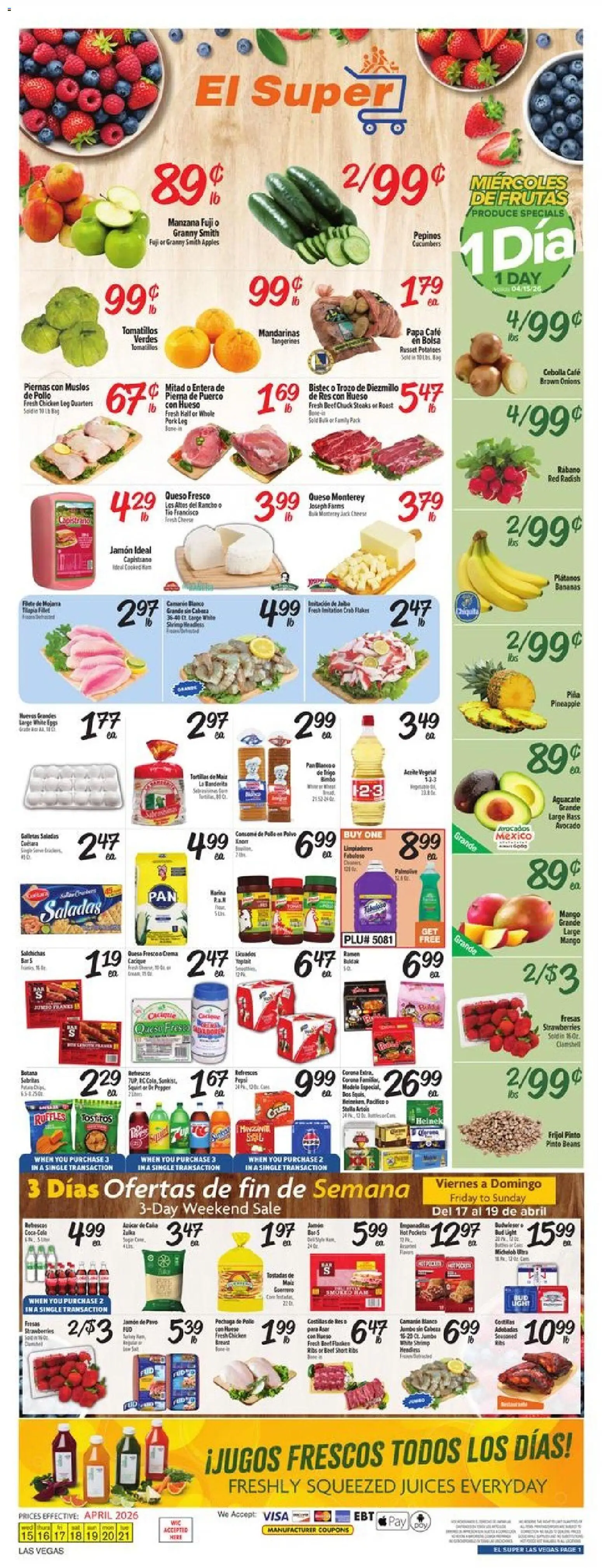 El Super Weekly Ad - NV - valid from 15.04.2026 | Page: 1 | Products: Apples, Cucumbers, Avocado, Mango