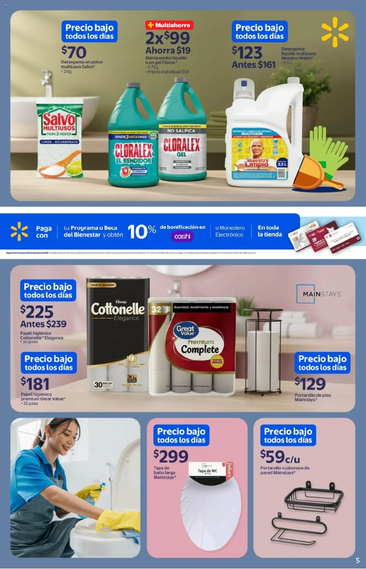 Nuevas ofertas de Walmart válidas en toda la República Mexicana desde el 26.12.2025. ¡Encuentra las mejores ofertas en Walmart catálogo La paz de un hogar limpio y ordenado ! | Página: 5 | Productos: Monedero, Wc, Papel higiénico, Baño