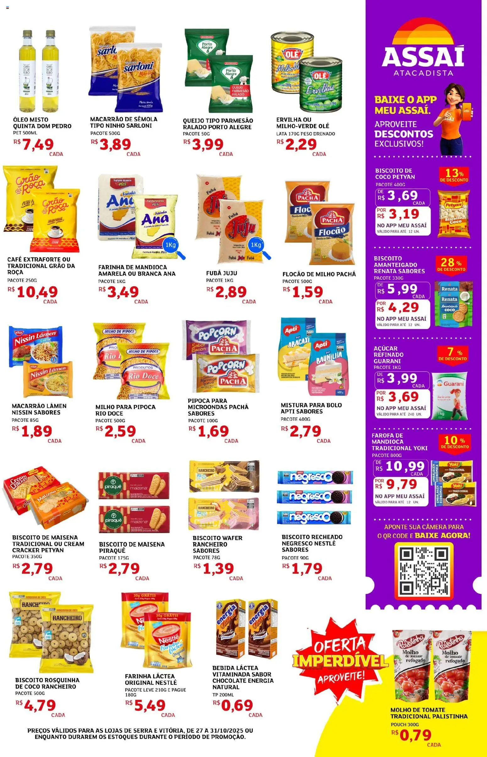 Assaí Atacadista Folheto - válido de 27.10.2025 | Página: 3 | Produtos: Fubá, Queijo, Chocolate, Açúcar