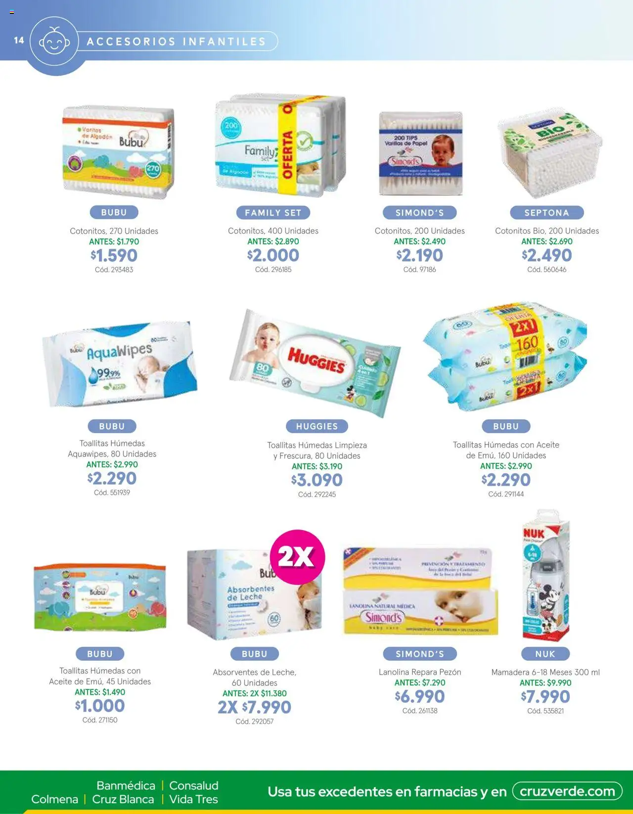 Belleza y Cuidado Personal Cruz Verde │ válido desde el 01.10.2025 | Página: 14 | Productos: Mamadera, Algodón, Leche, Toallitas húmedas