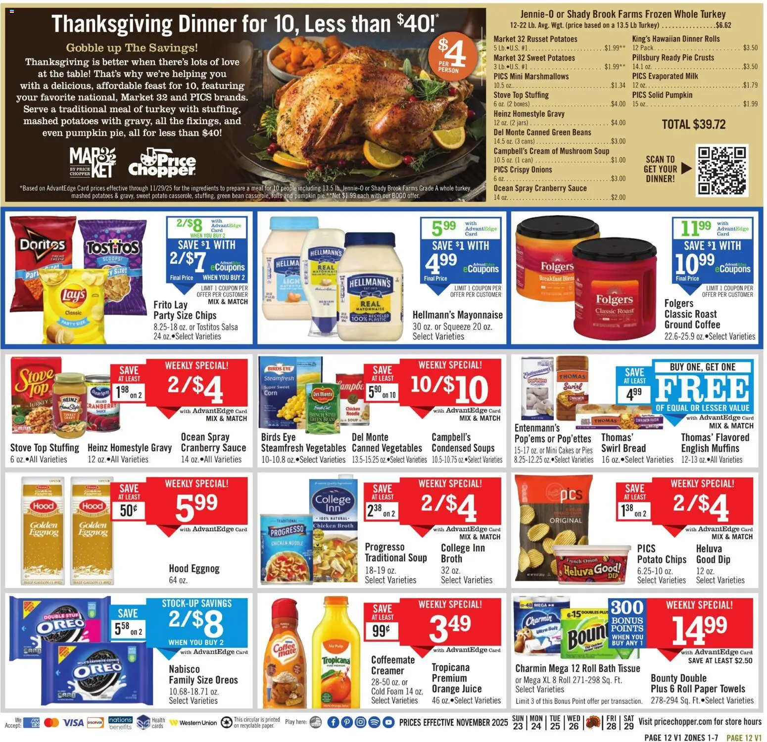 Price Chopper Weekly Ad - valid from 23.11.2025 | Page: 12 | Products: Cheese, Juice, Potatoes, Onion